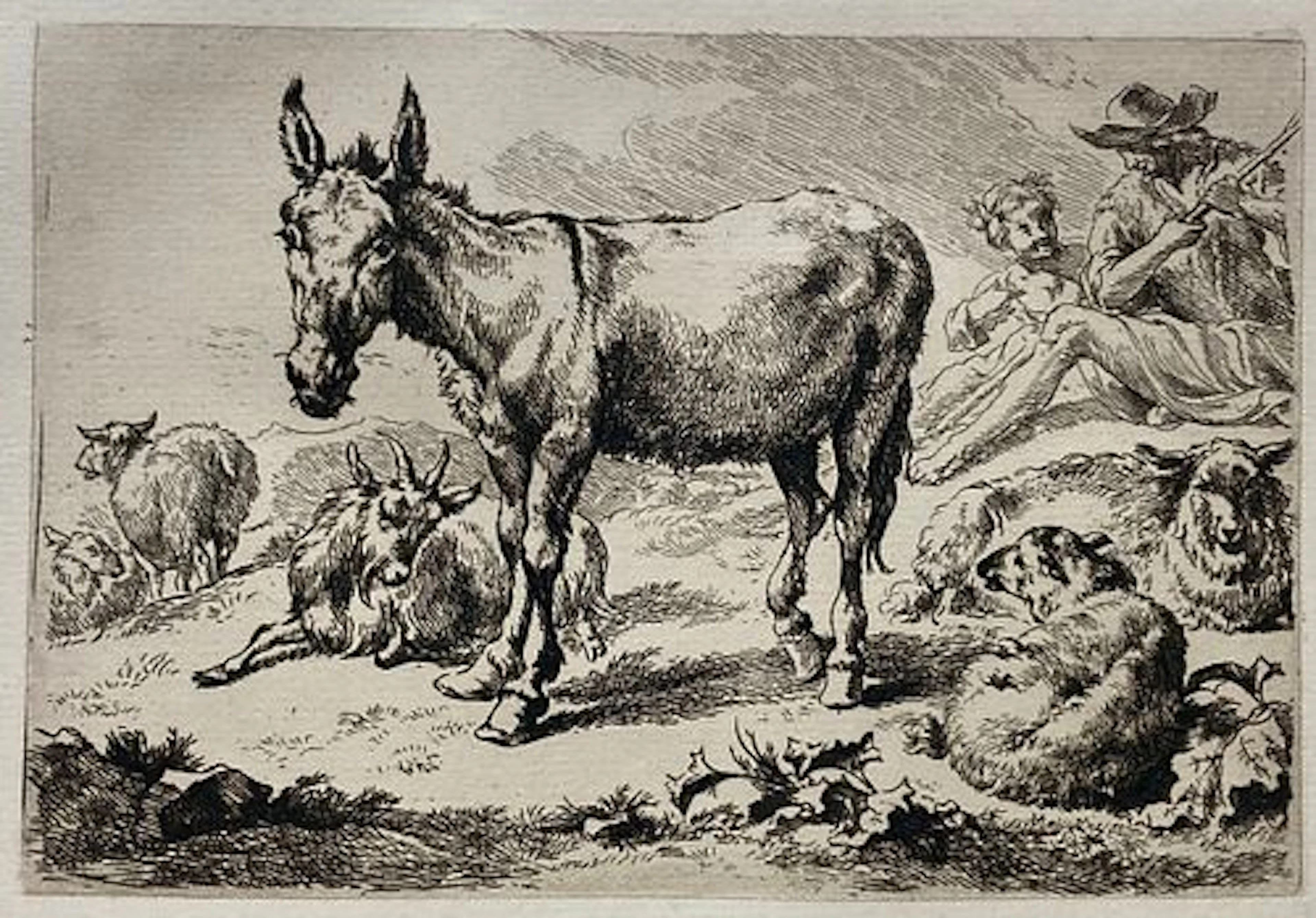 Nicholas Pietersz Berchem - Donkey Standing Sheep and Shepherd and boy