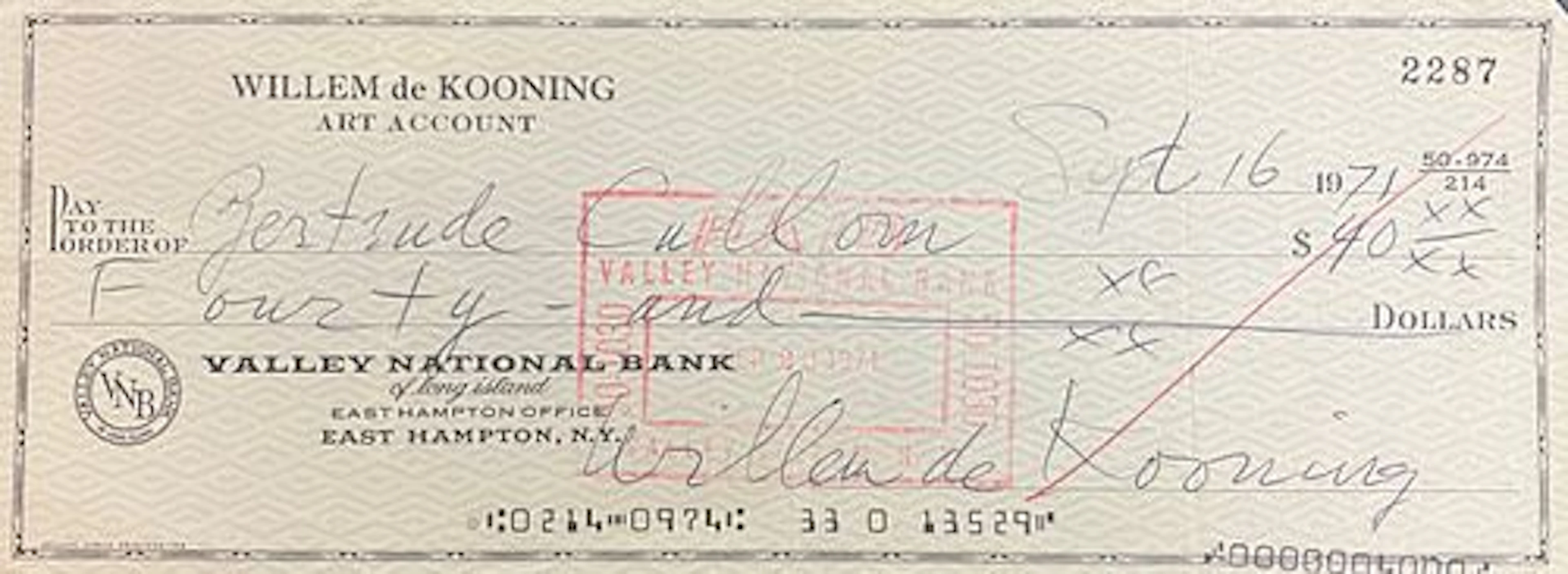 Willem De Kooning - Signed Check from Willem de Kooning 7