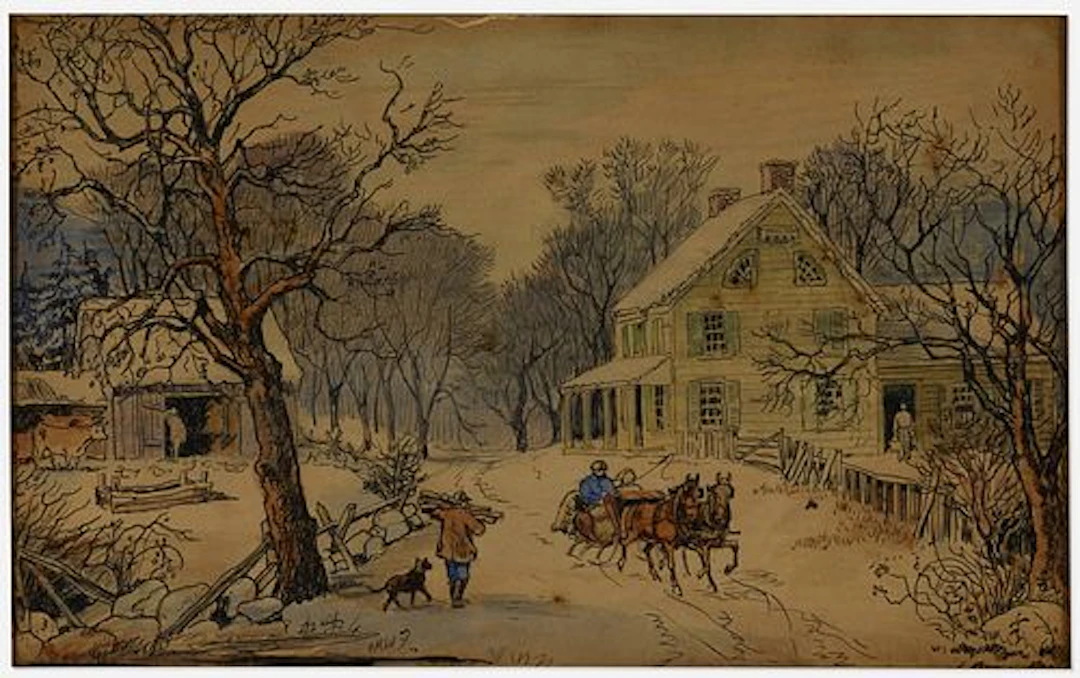 Edward Penfield - Homestead with Horse Drawn Sleigh