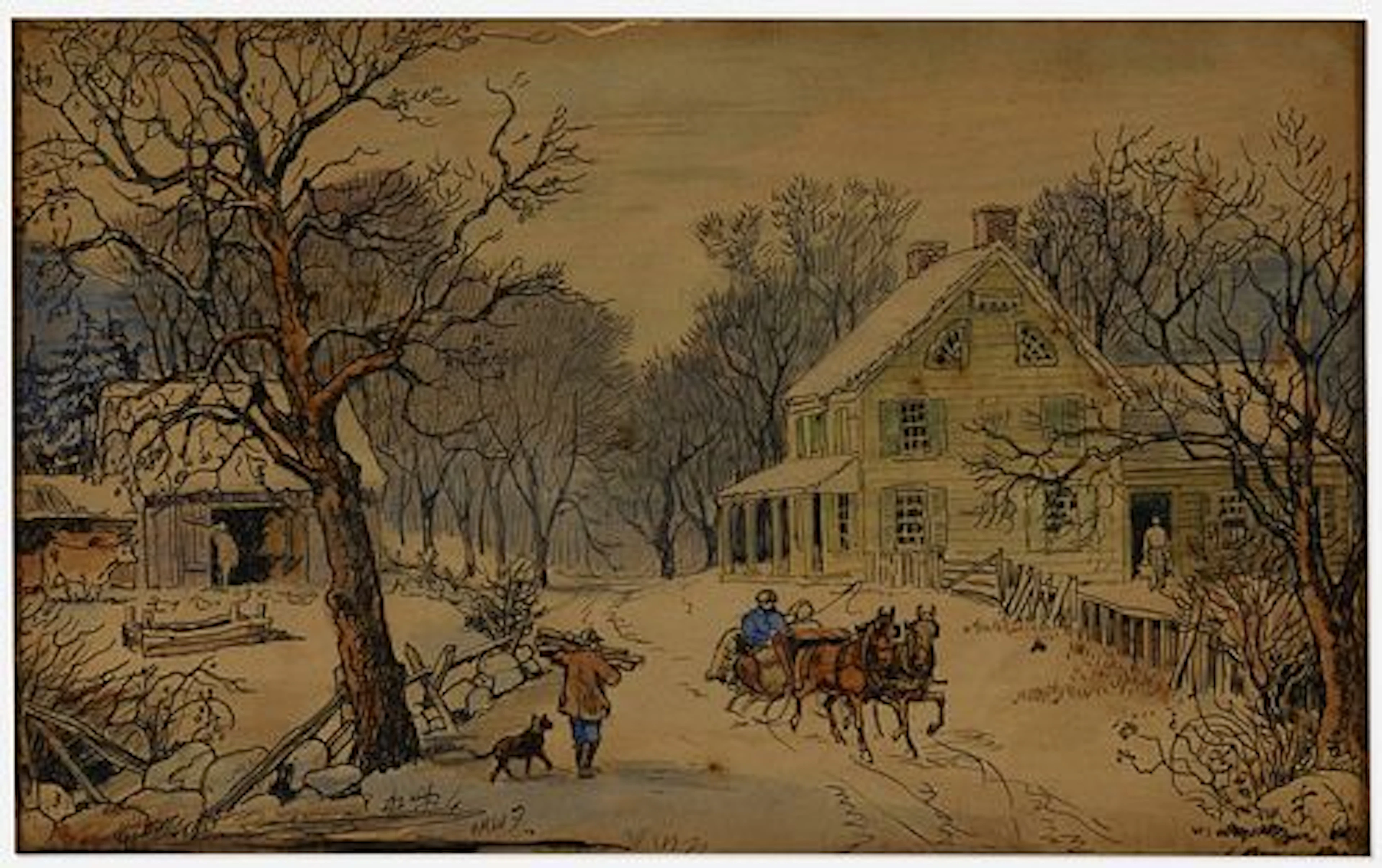 Edward Penfield - Homestead with Horse Drawn Sleigh