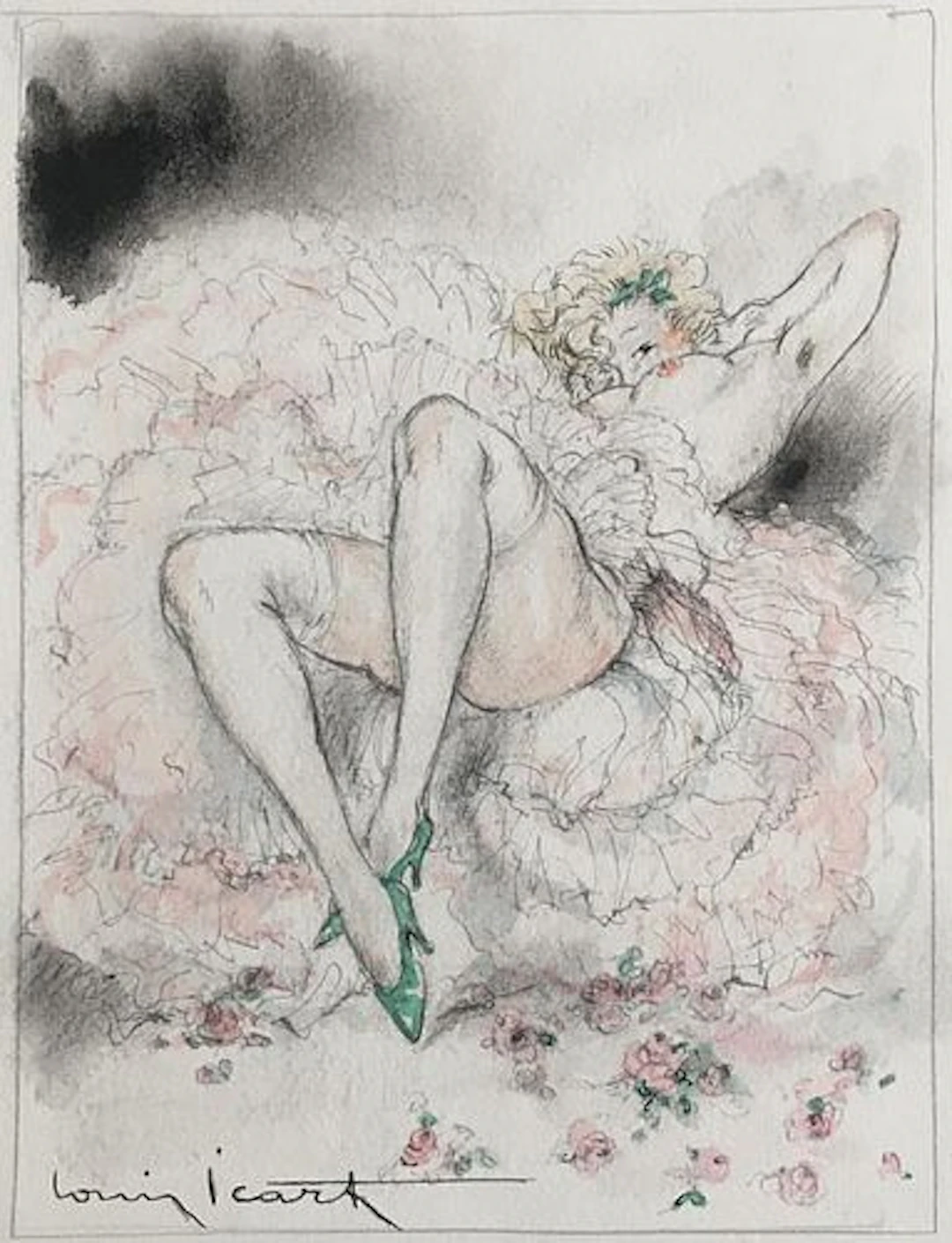 Louis Icart - Felecia in Pink Original Watercolor