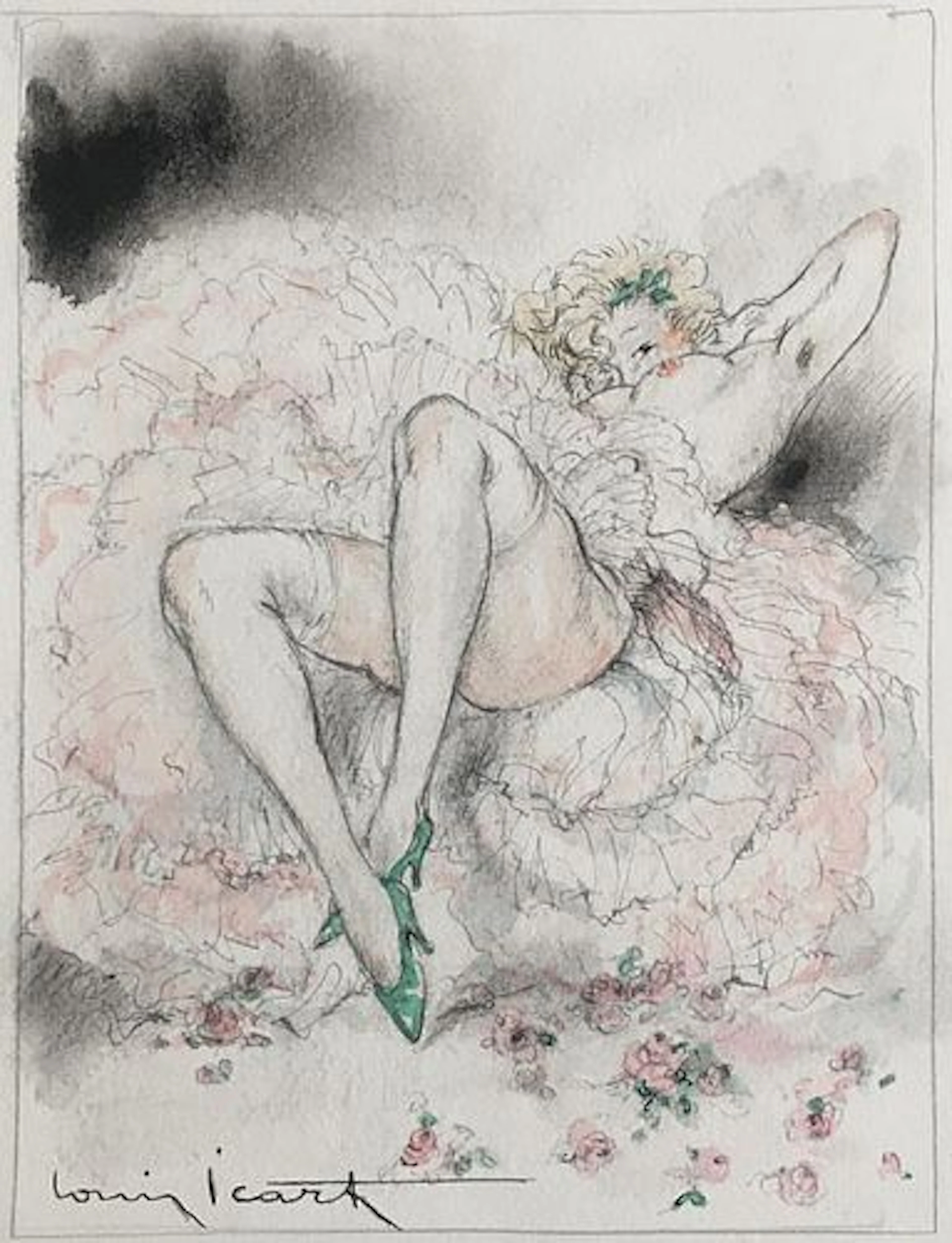 Louis Icart - Felecia in Pink Original Watercolor