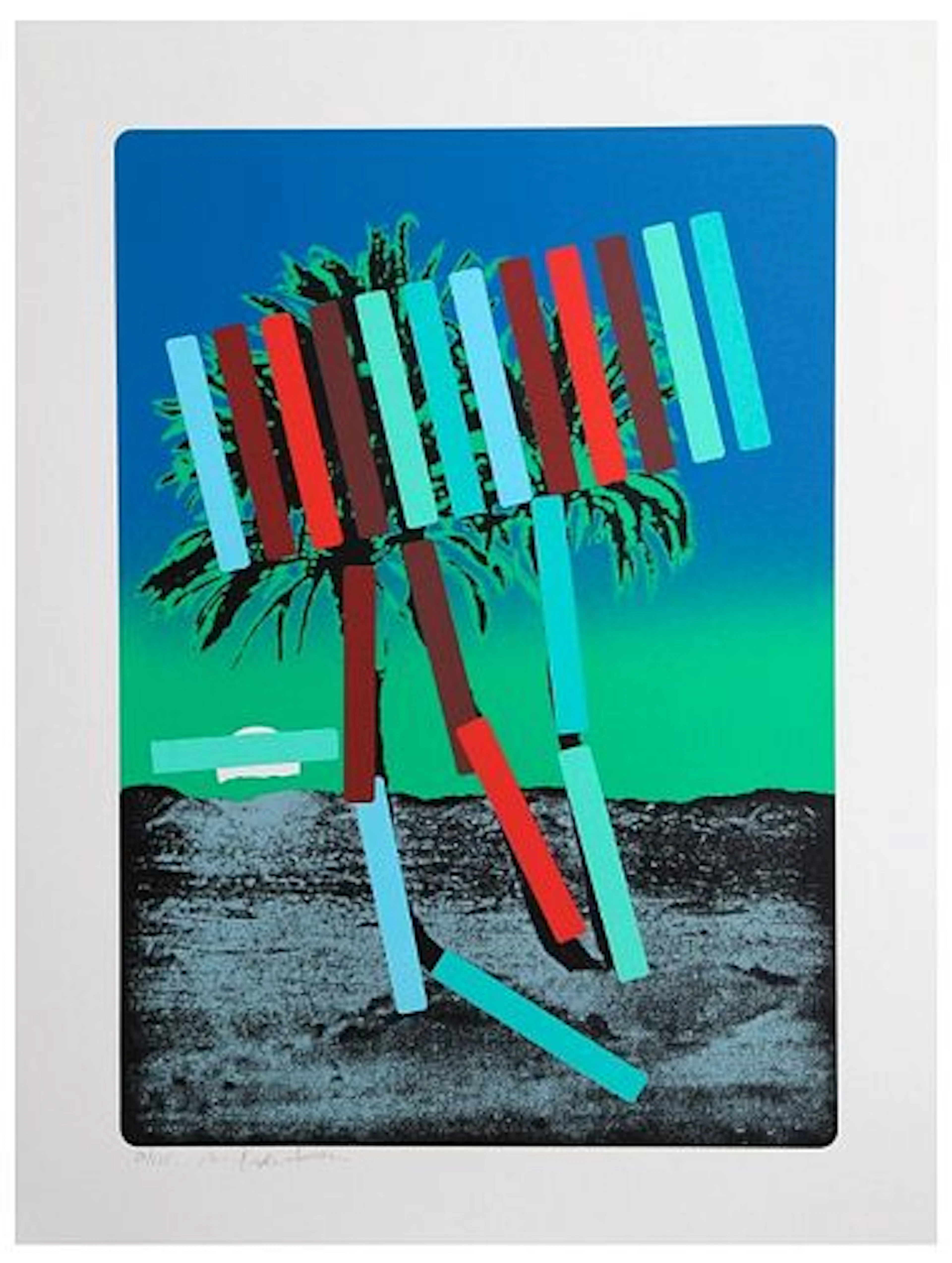 Menashe Kadishman - Teal and Red Palm