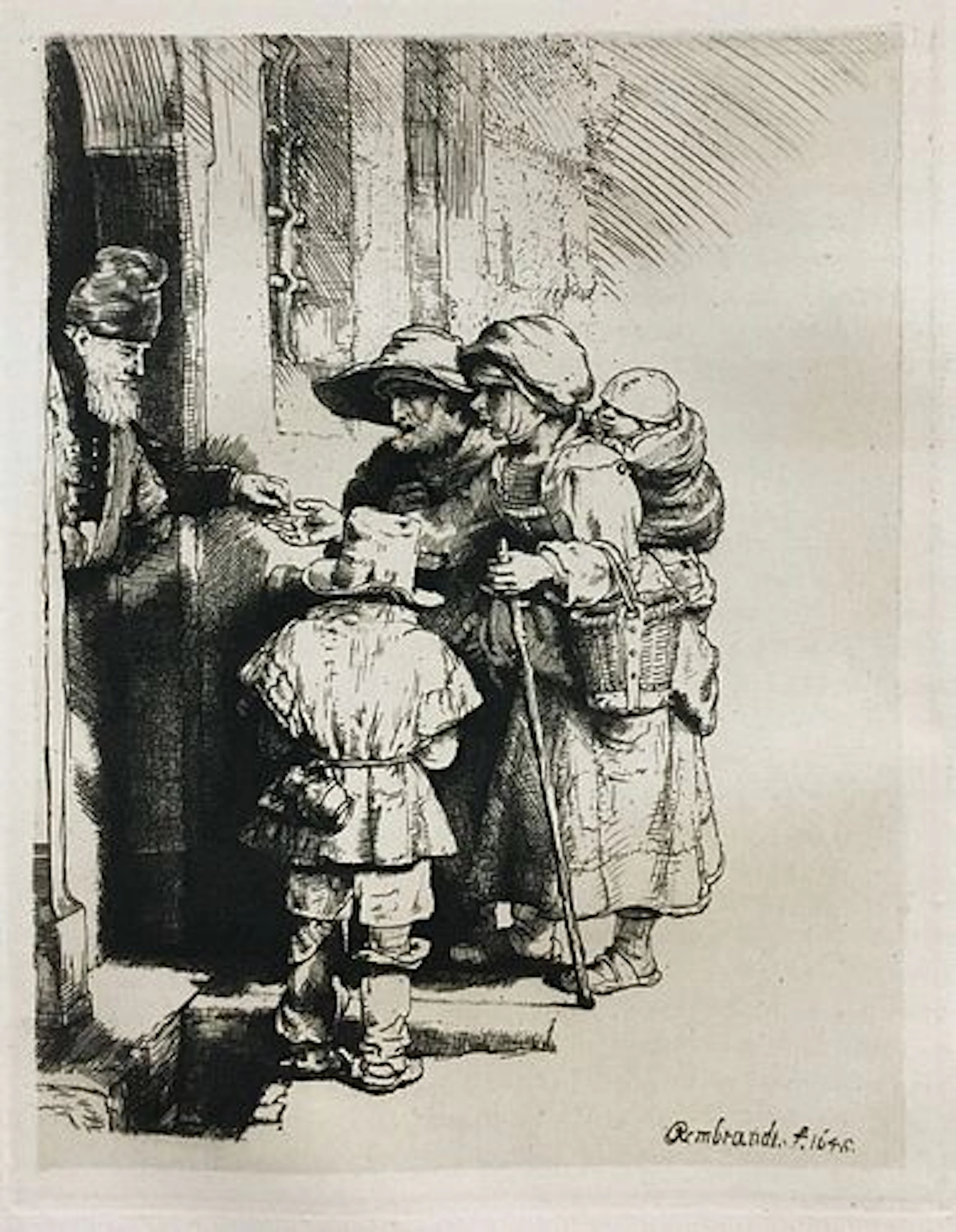 Rembrandt van Rijn (After) - Beggars Receiving Alms at the Door