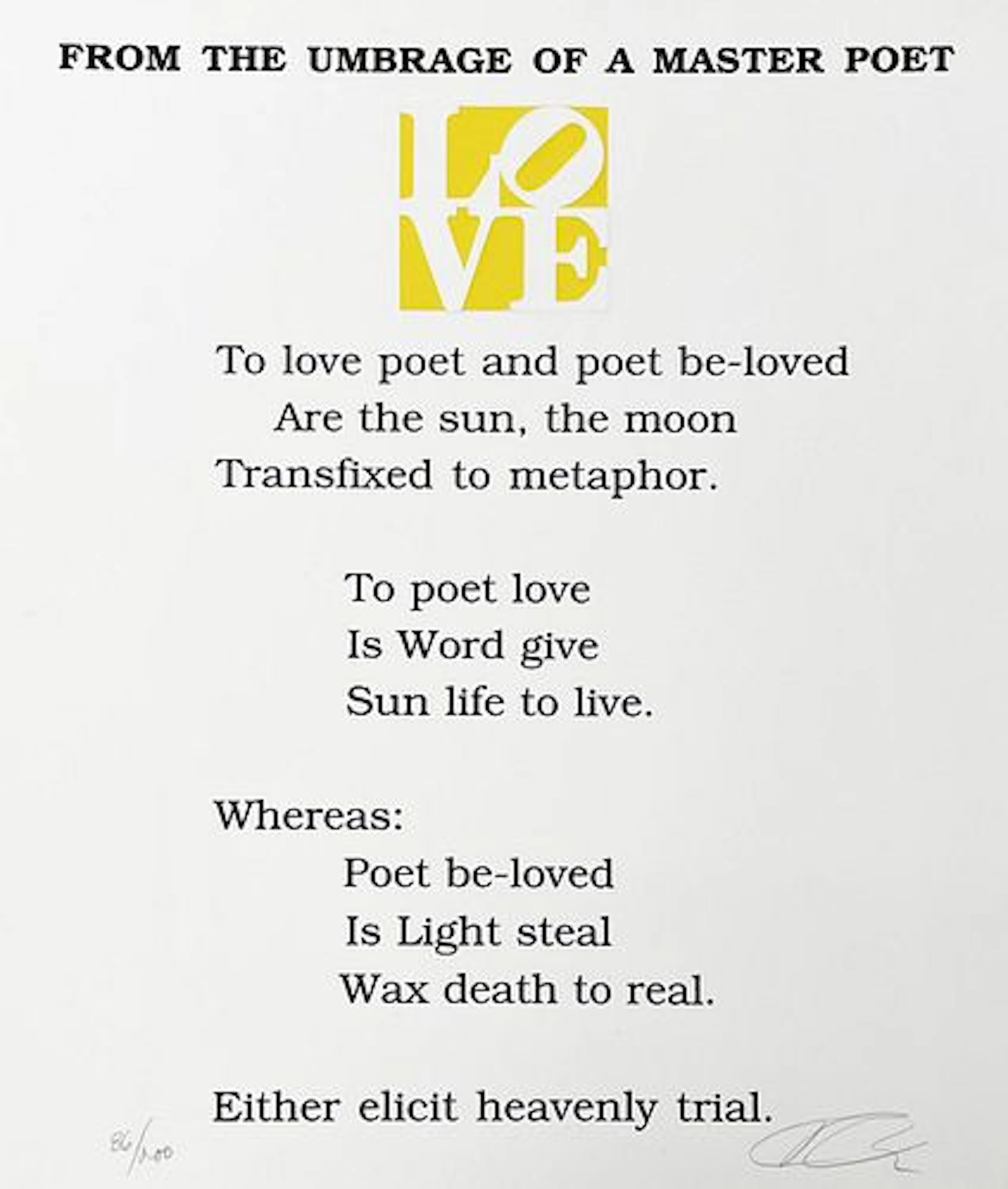 Robert Indiana - Love Poem From the Umbrage of a Master Poet