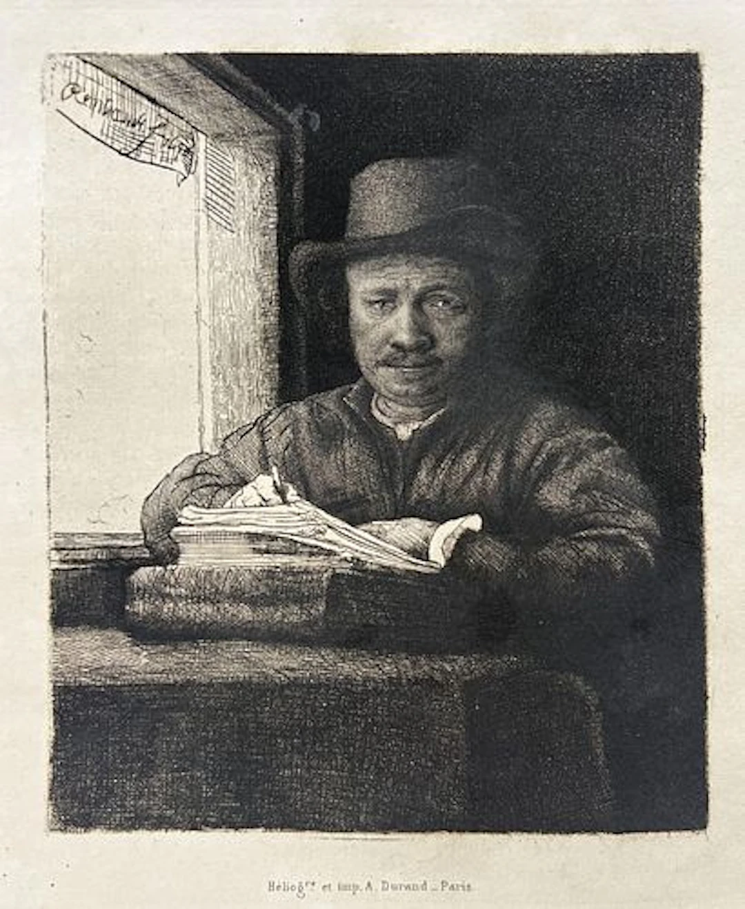 Rembrandt van Rijn (After) - Self-drawing Portrait at a Window