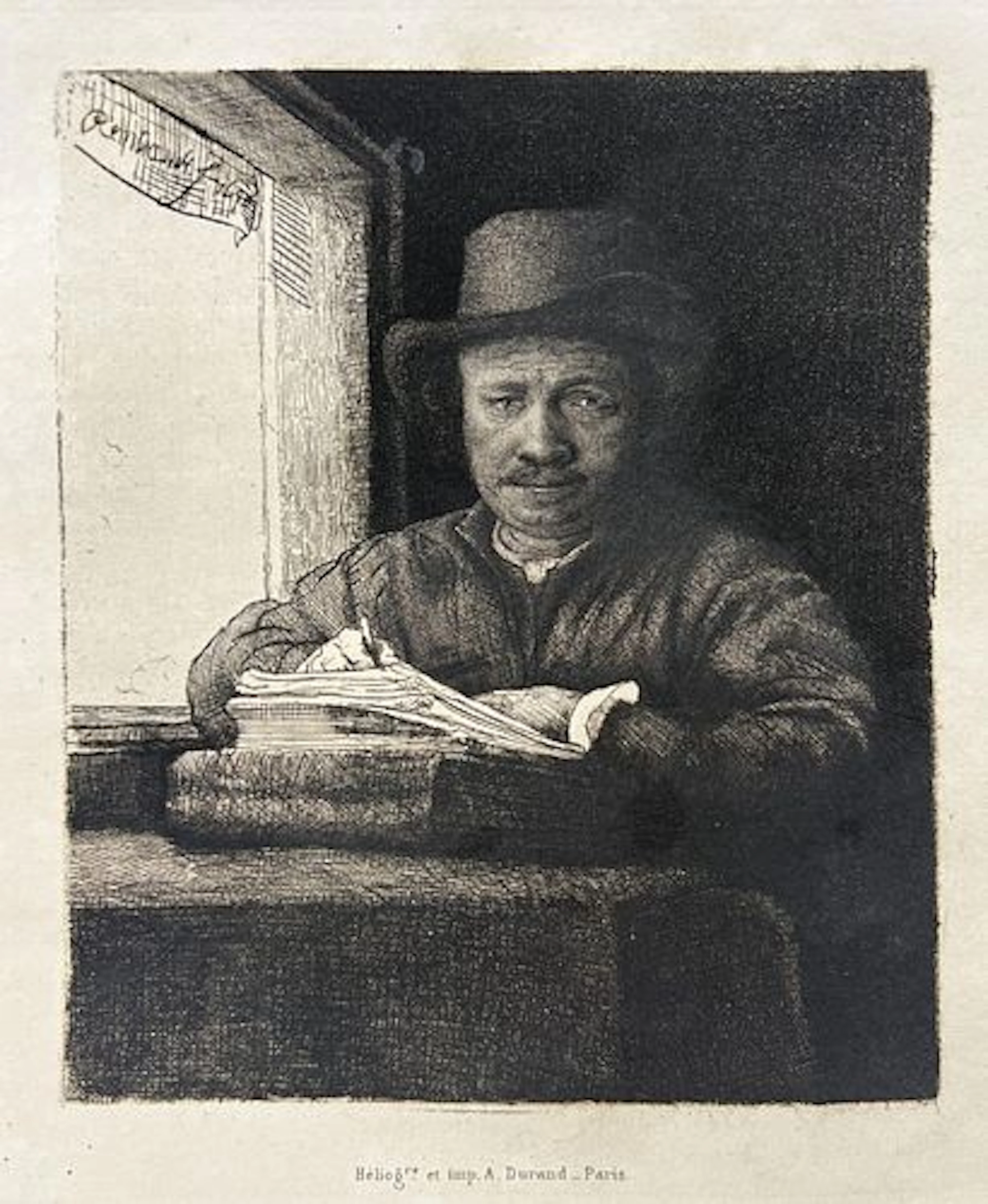 Rembrandt van Rijn (After) - Self-drawing Portrait at a Window