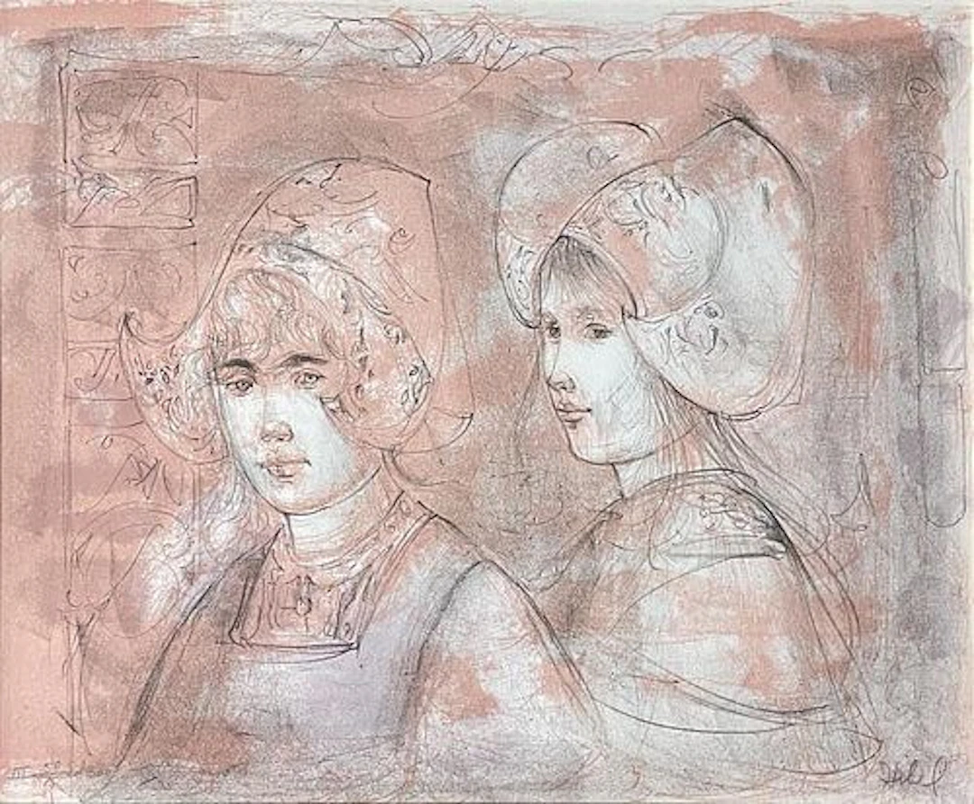 Edna Hibel - Portrait of Two Young Women