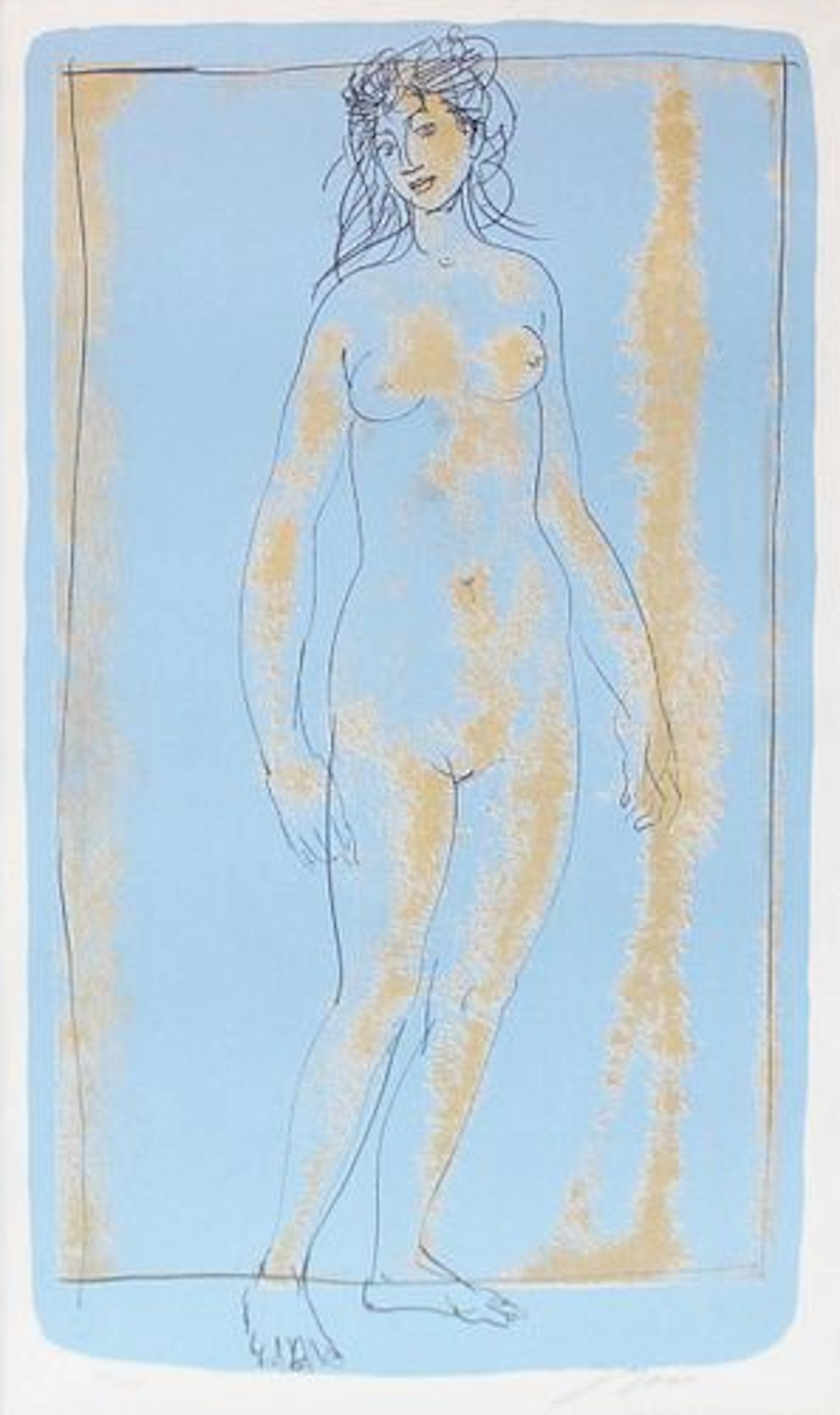 Hans Erni - Girl on Blue Ground