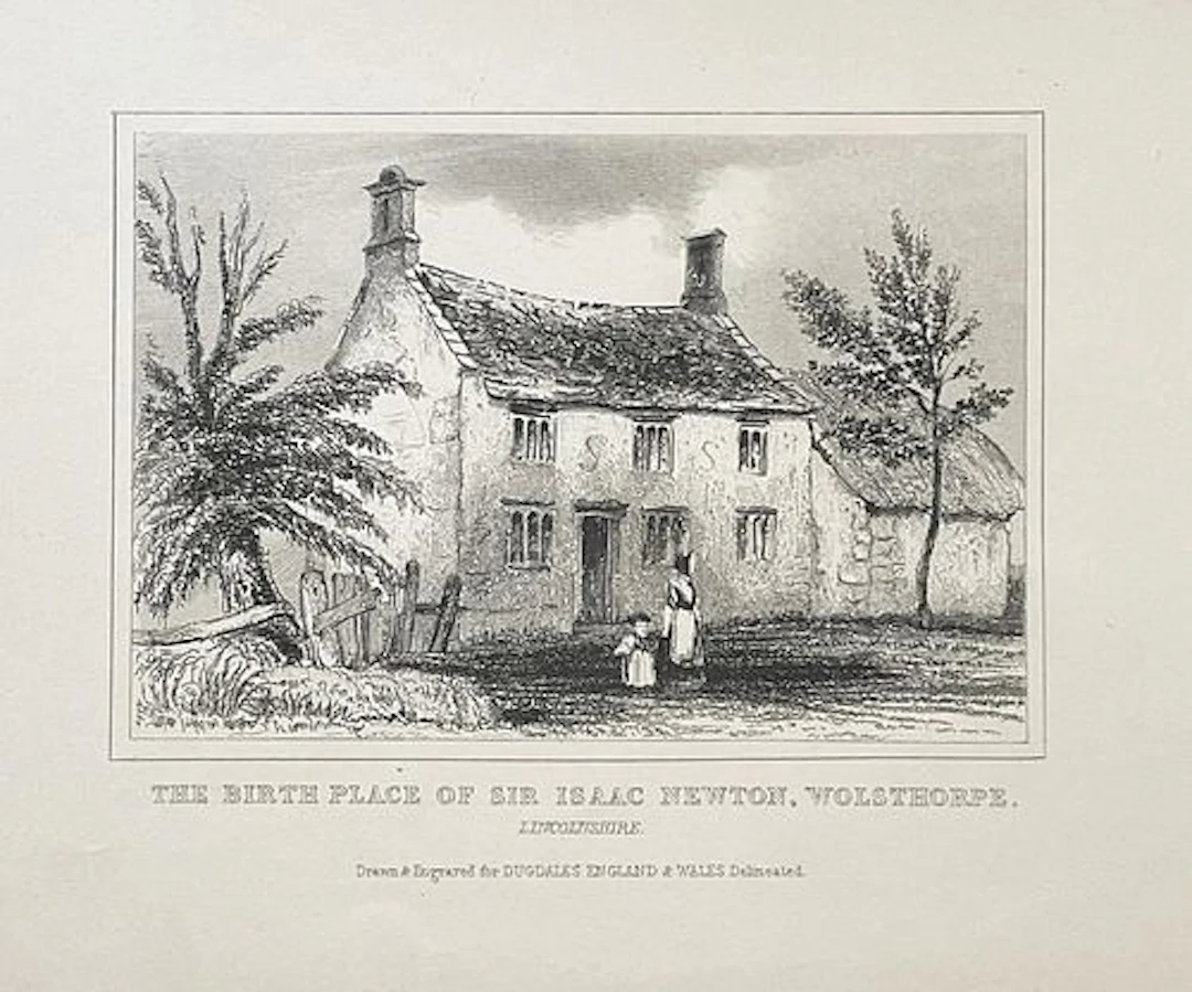 Antique Print Thomas Dugdale - The Birth Place of Sir Isaac Newton Wolsthorpe