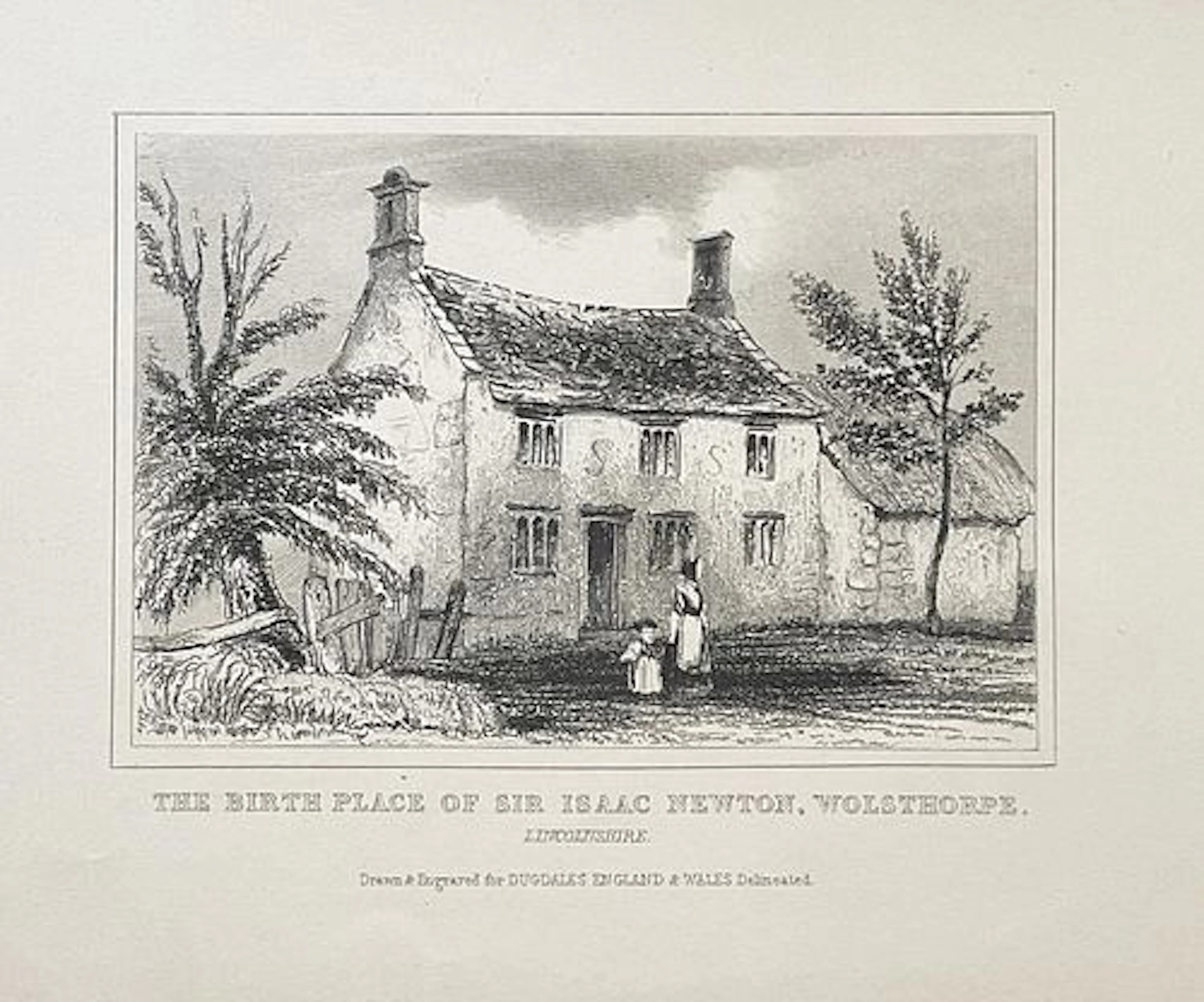Antique Print Thomas Dugdale - The Birth Place of Sir Isaac Newton Wolsthorpe
