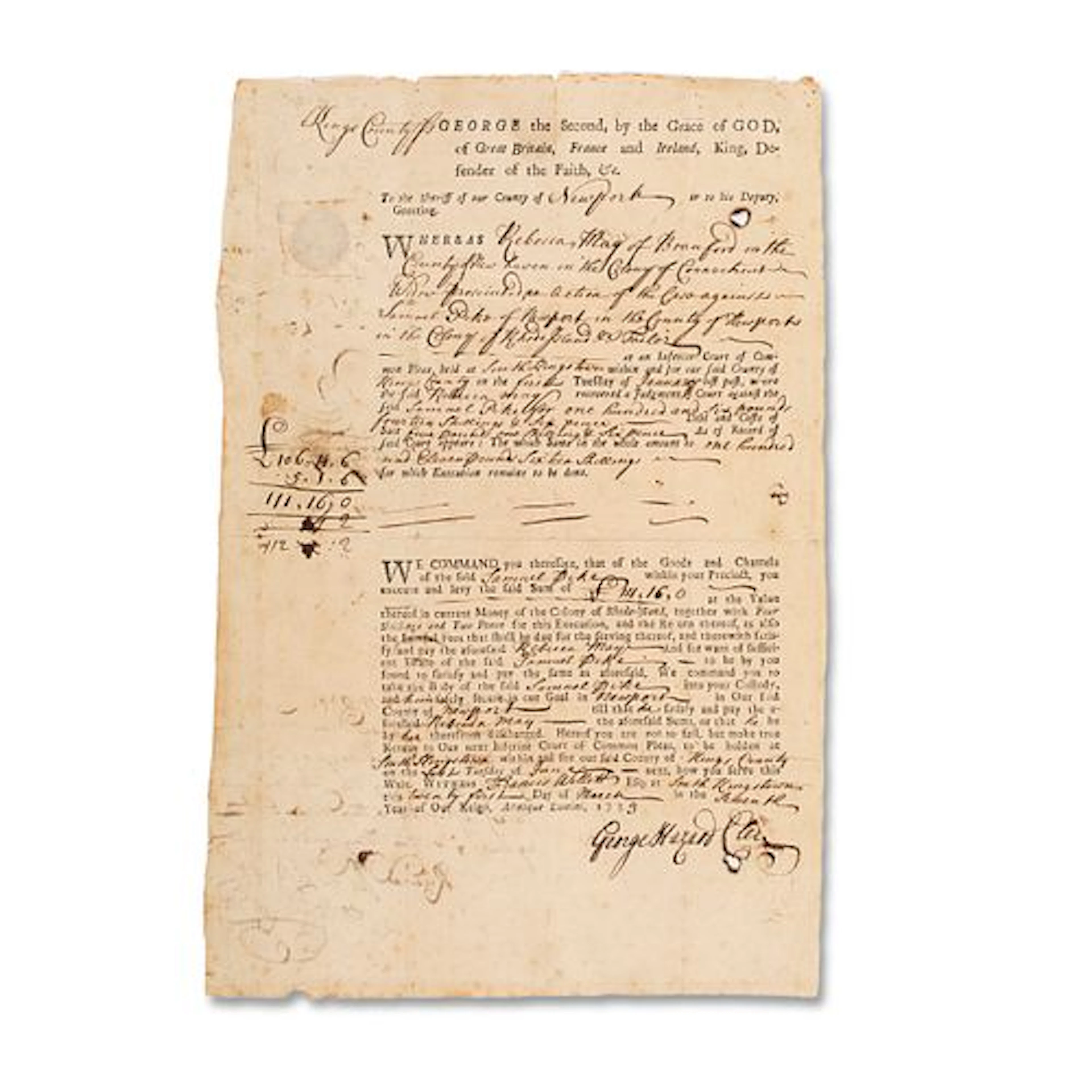 Colonial American Court Document (Newport, Rhode Island)