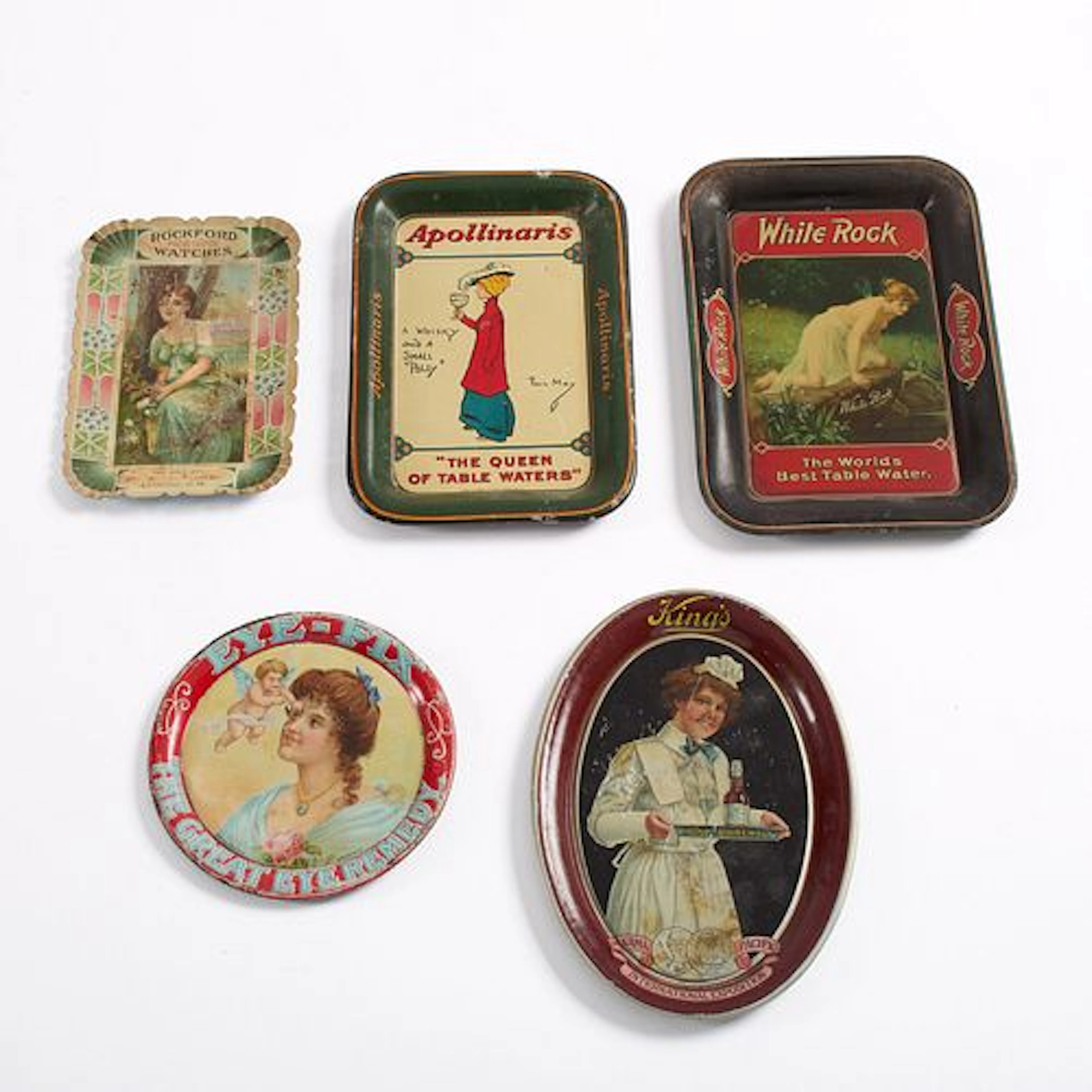 Collection of (5) Tin Lithographed Tip Trays