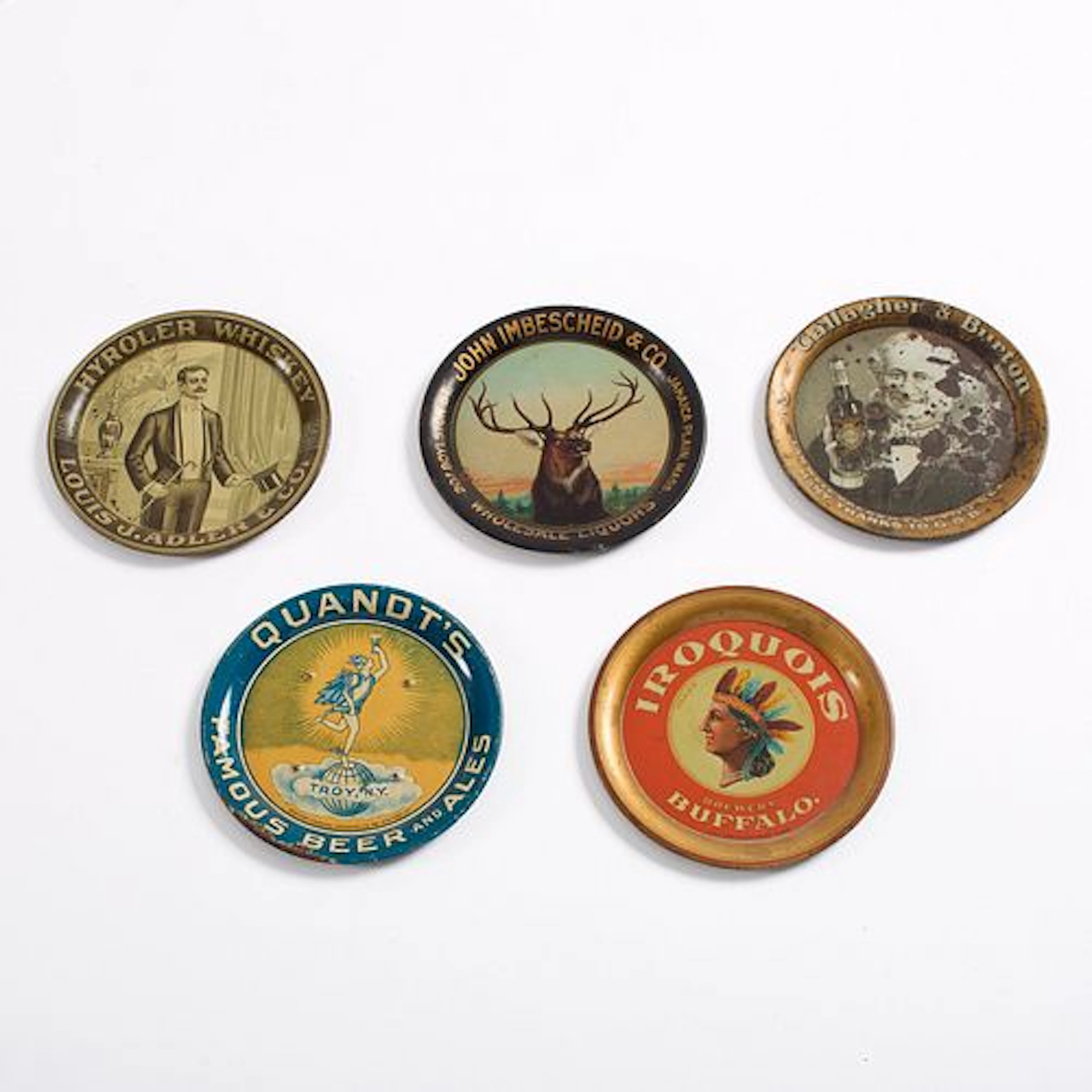 Collection of Five (5) Pre-Prohibition Alcohol Tip Trays