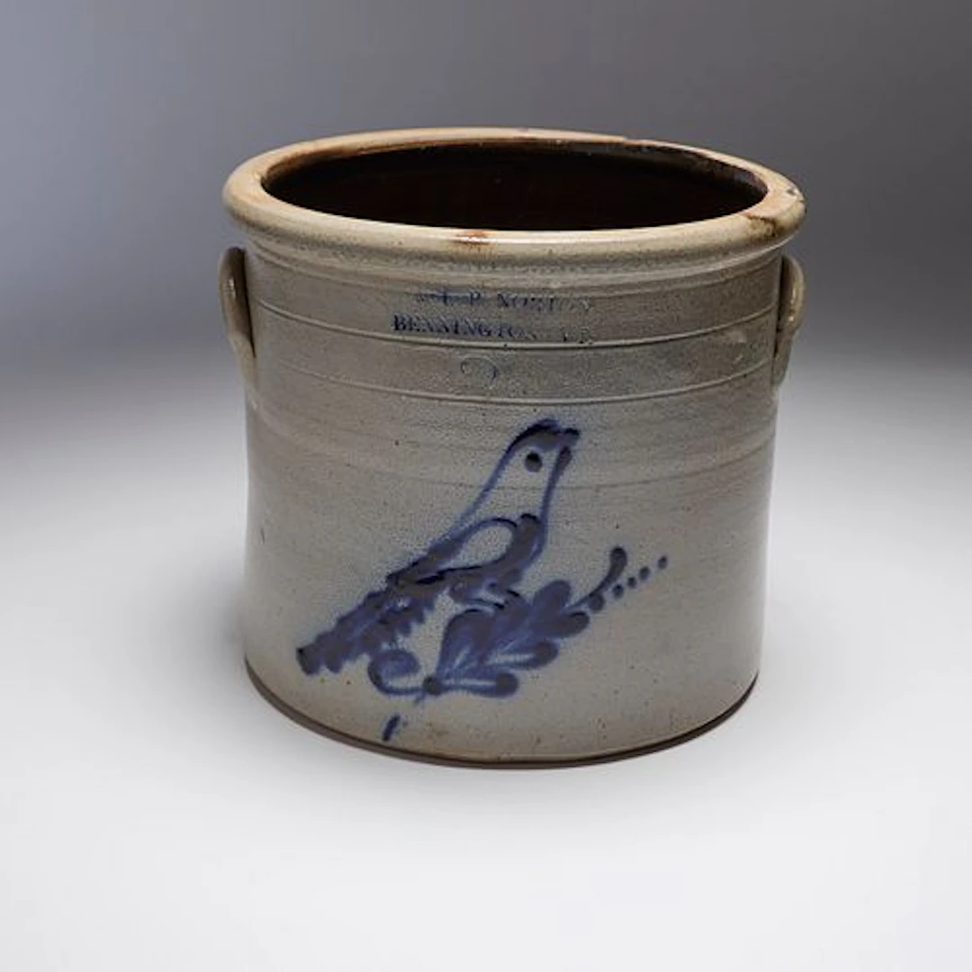A Norton Pottery 19th Century Stoneware Crock With Bird Decoration