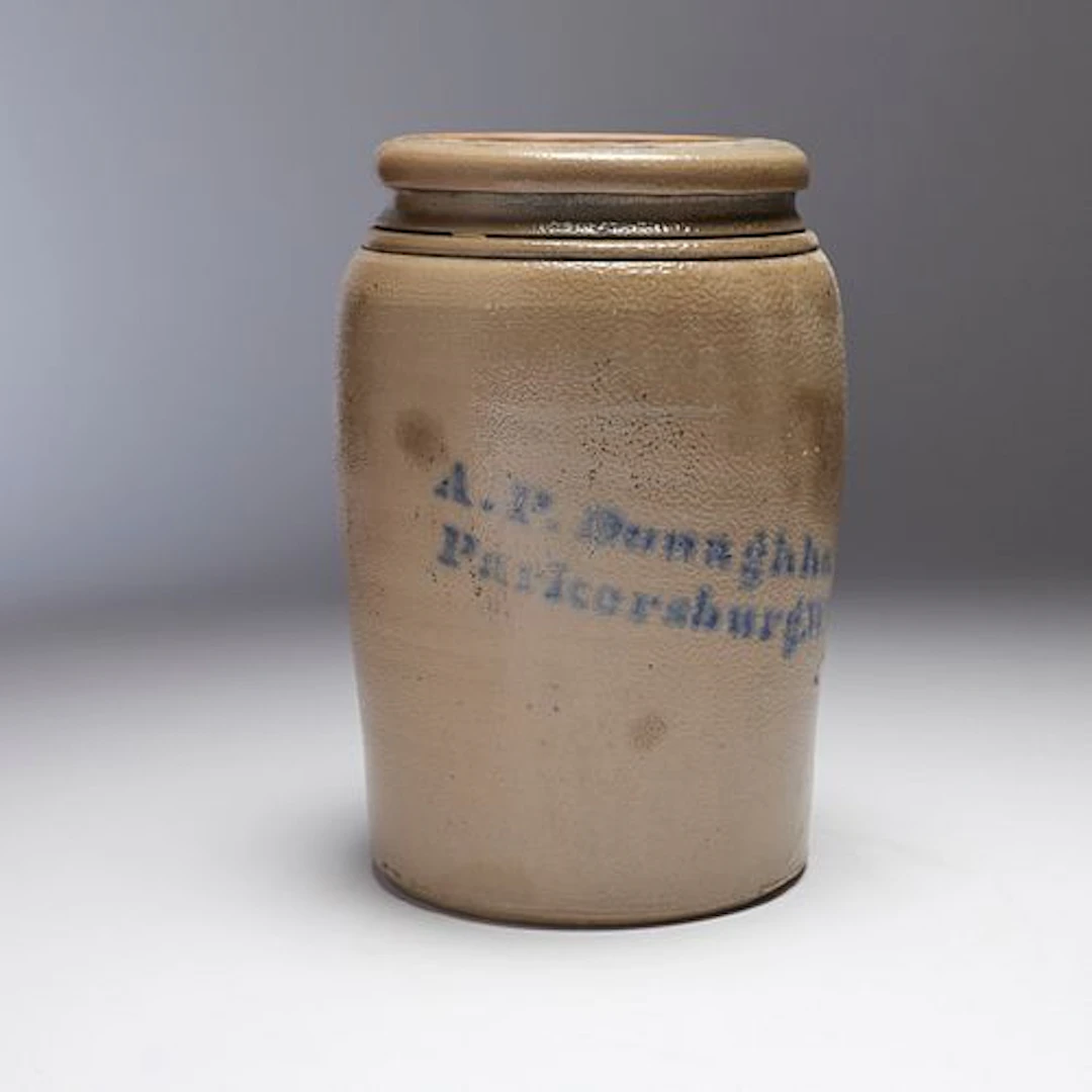 An Alexander Polk Donagho 19th Century Stoneware Cobalt Stenciled Jar