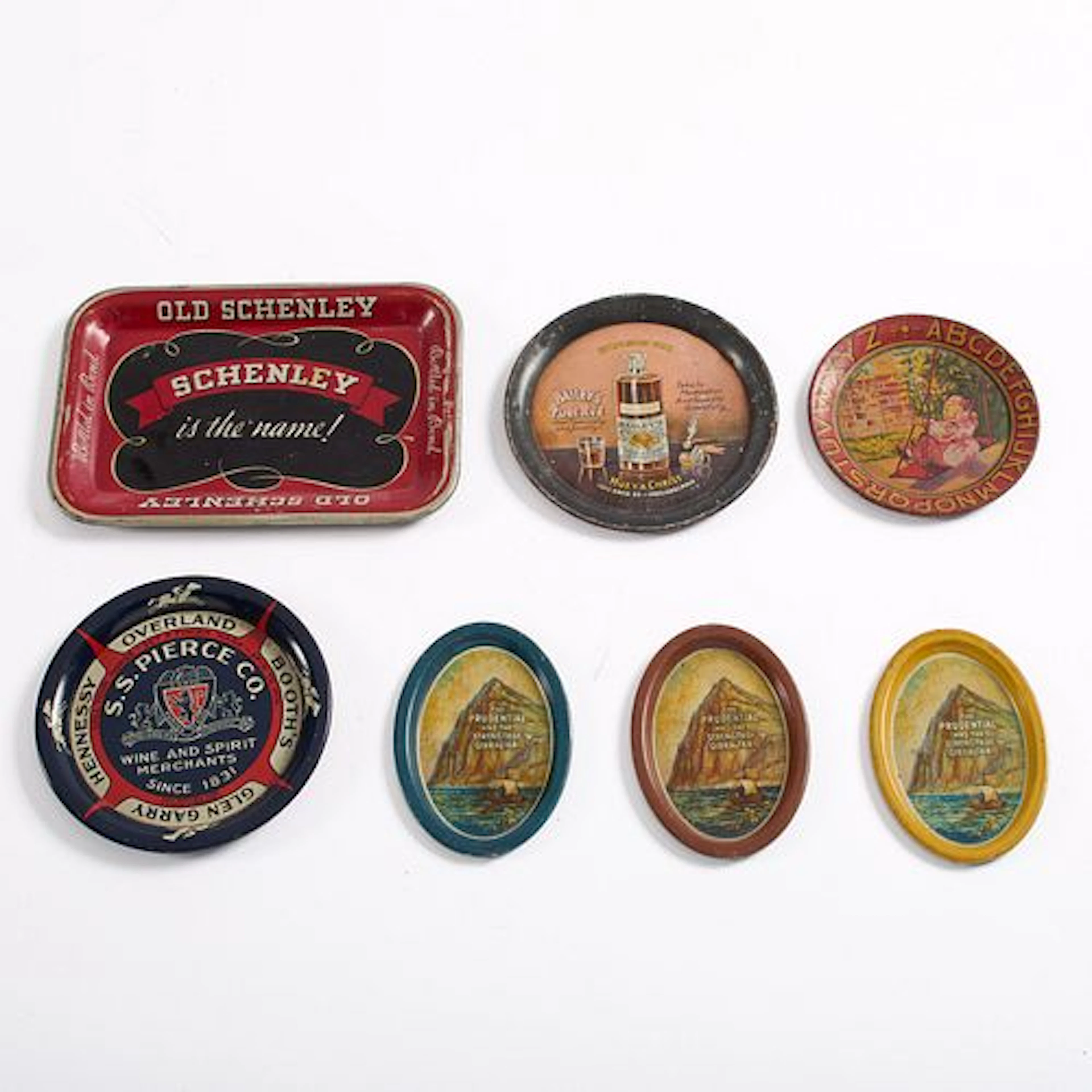 Collection of (7) Tin Lithographed Tip Trays