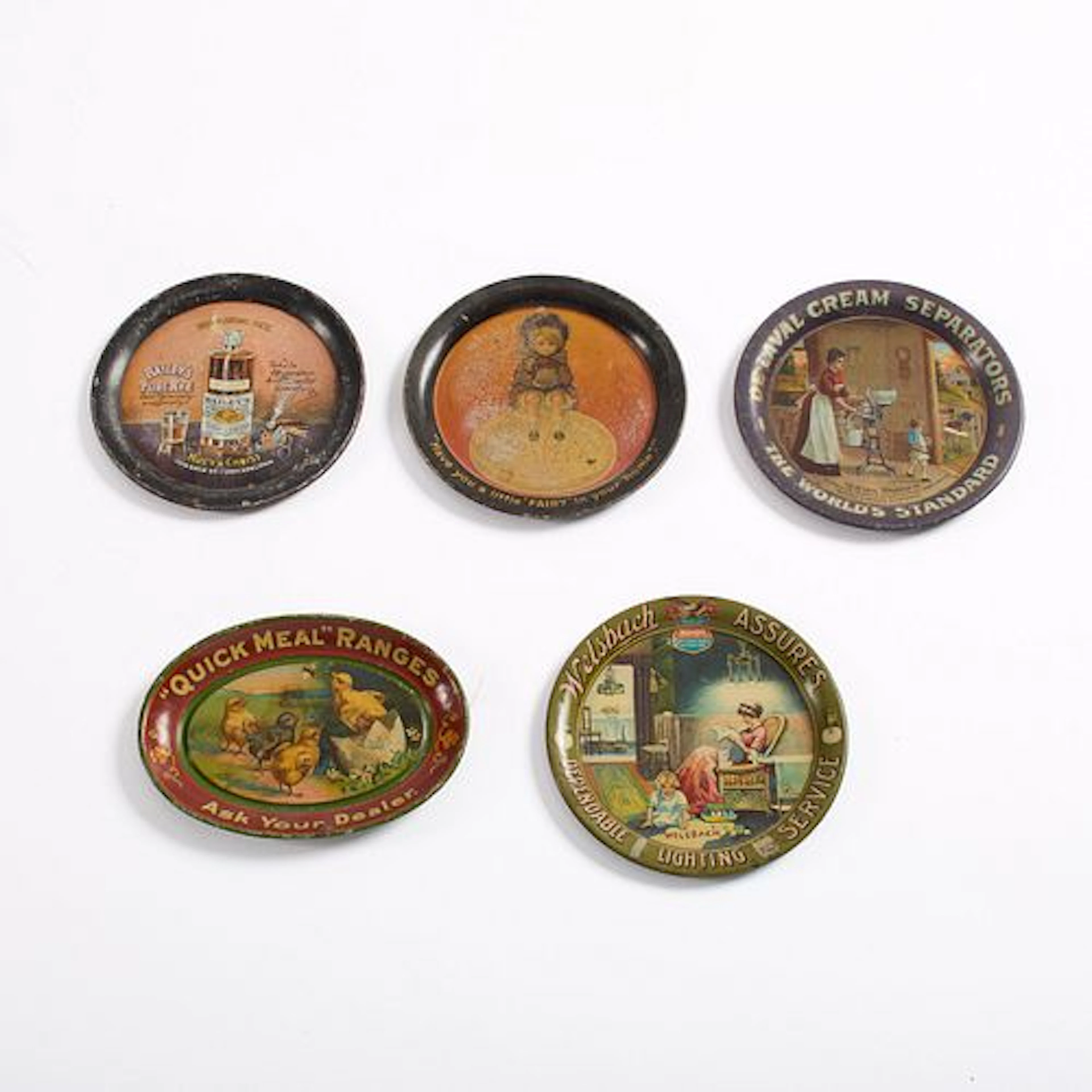 Collection of (5) Tin Lithographed Tip Trays
