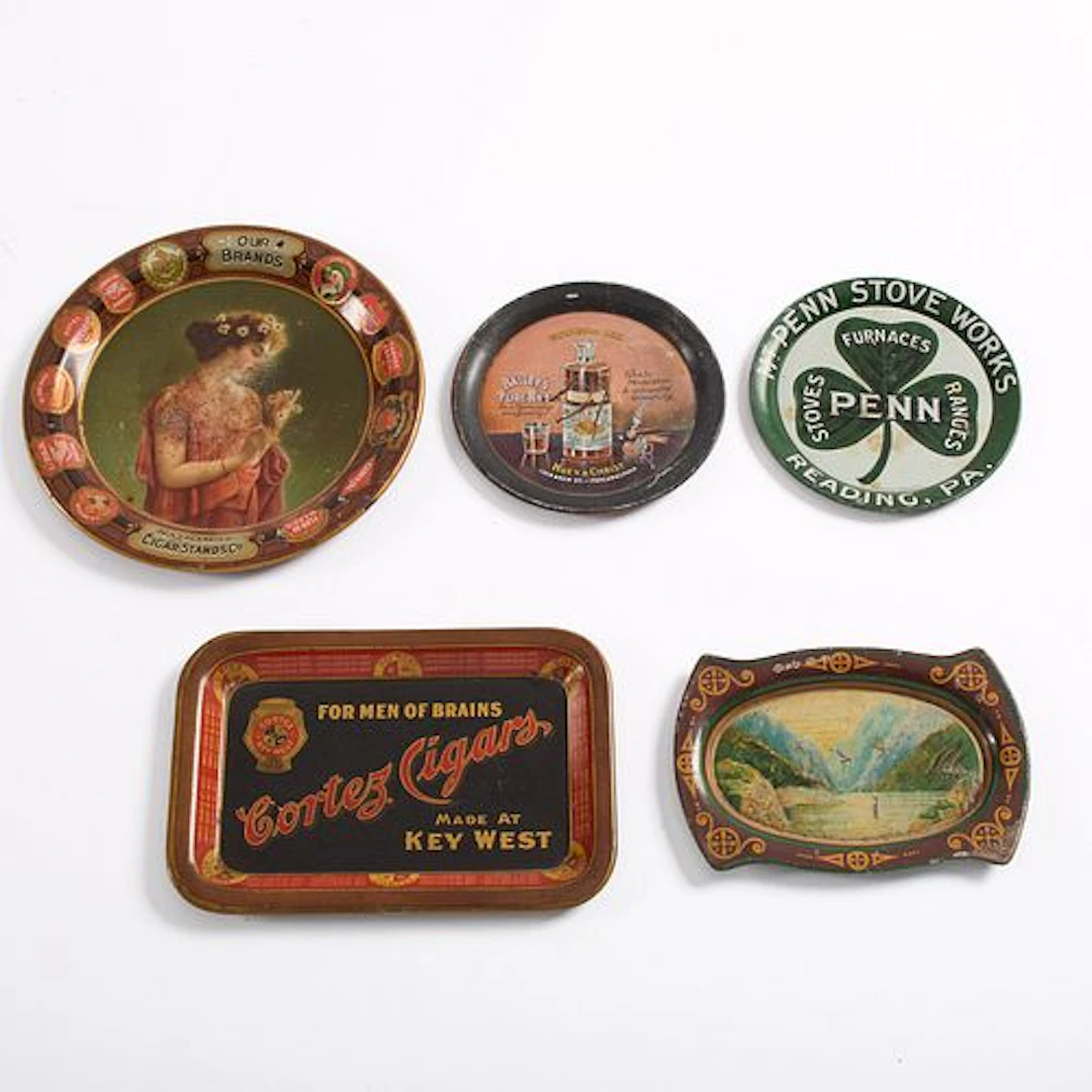 Collection of (5) Tin Lithographed Tip Trays
