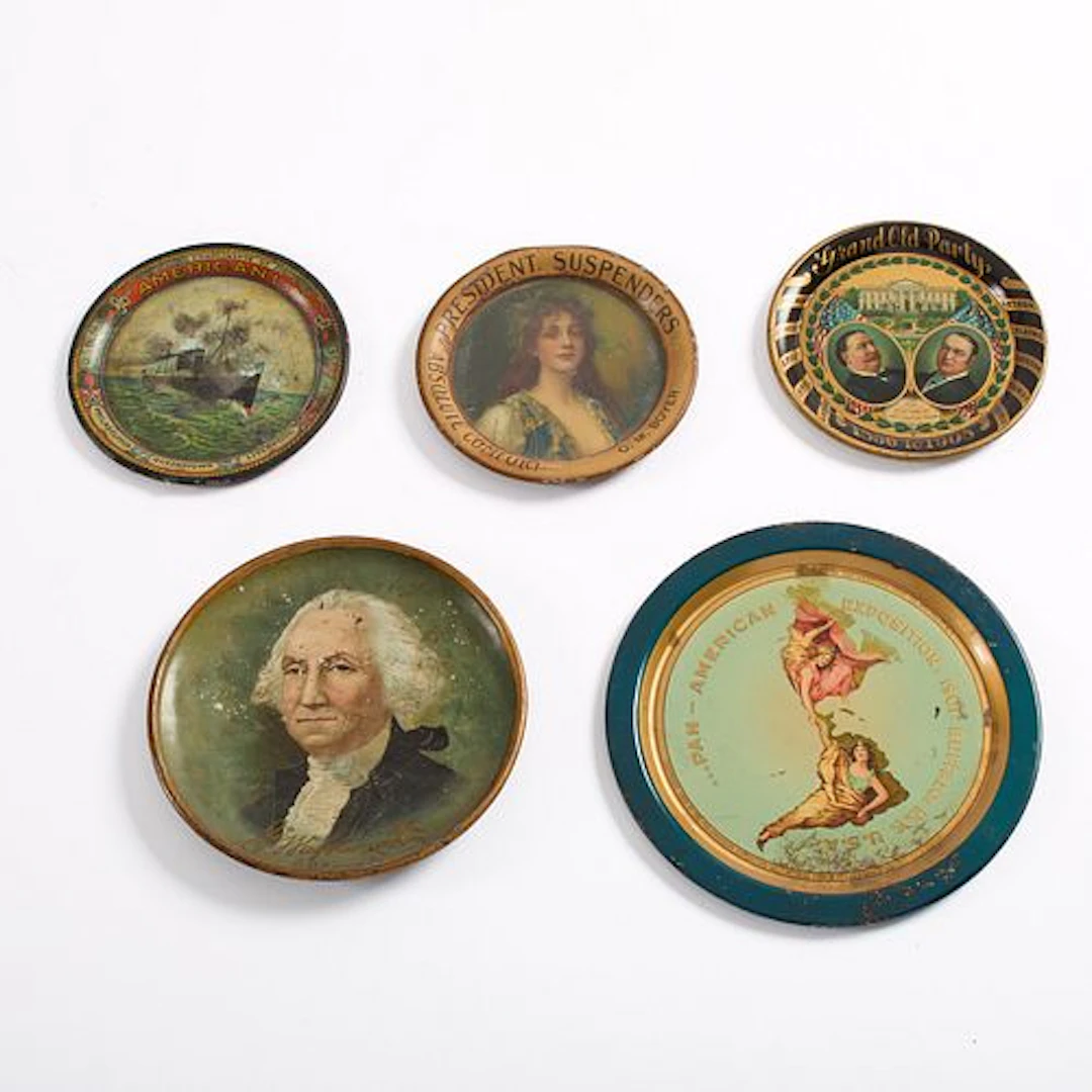 Collection of (5) Tin Lithographed Tip Trays
