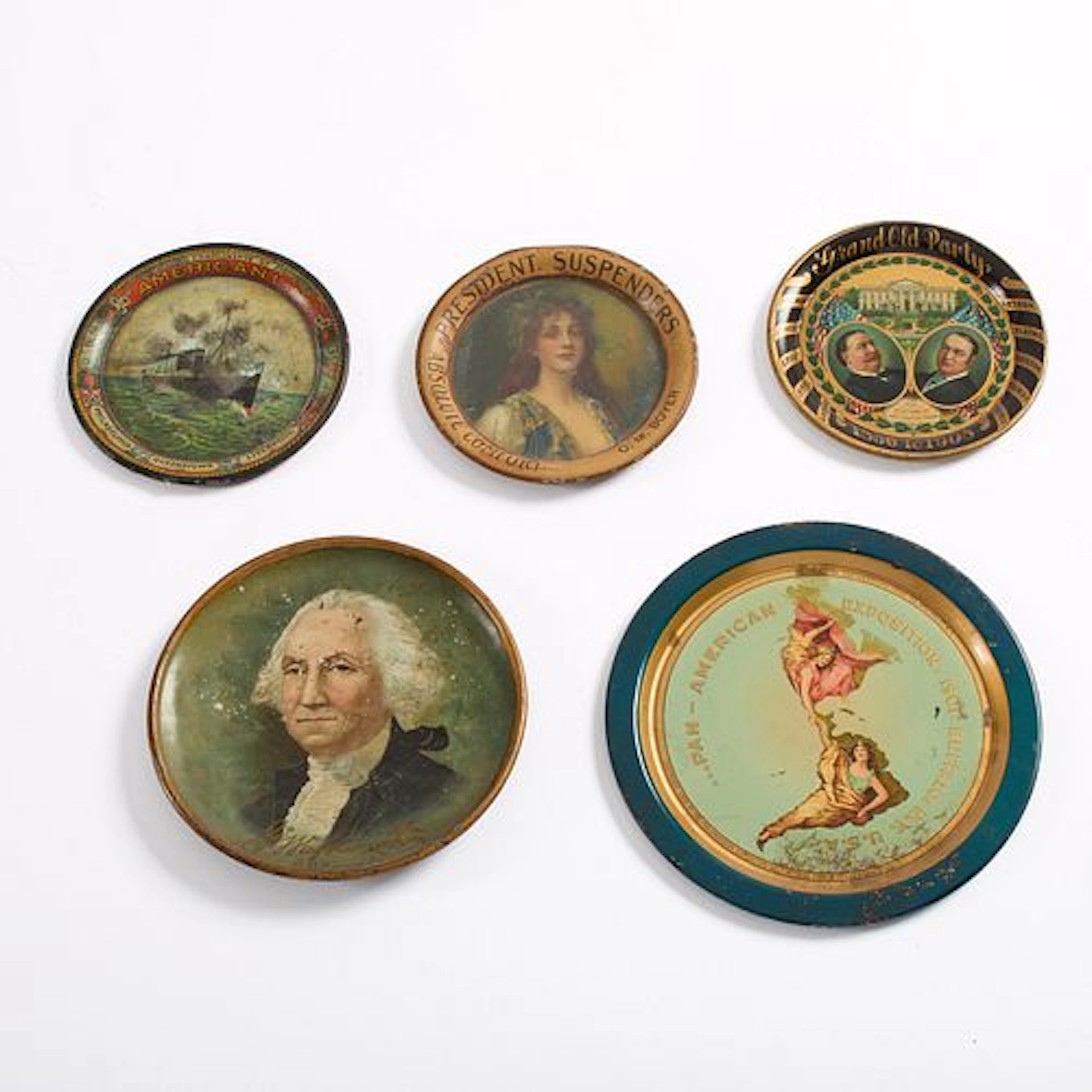Collection of (5) Tin Lithographed Tip Trays
