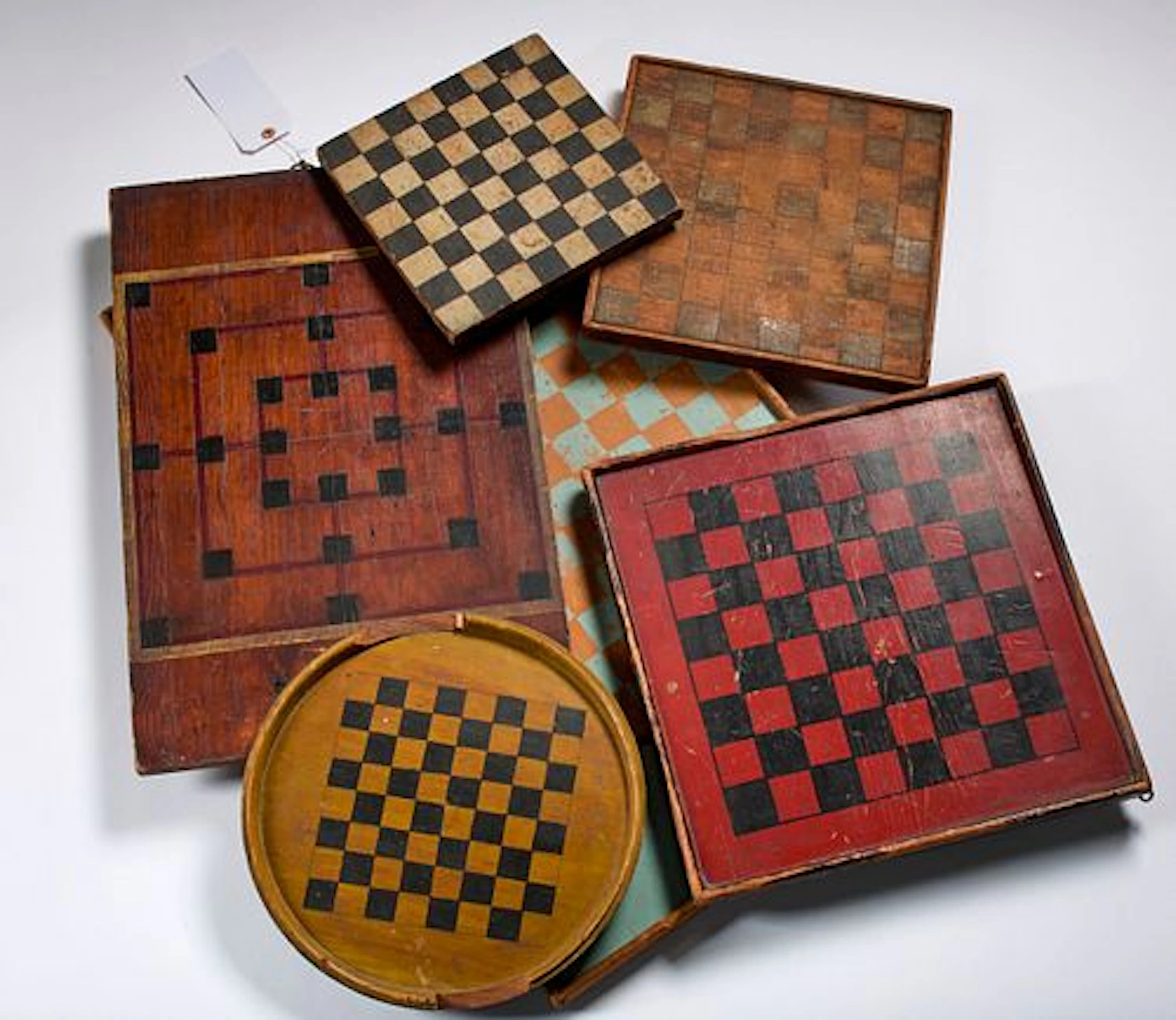 Six (6) Early Painted Wooden Gameboards