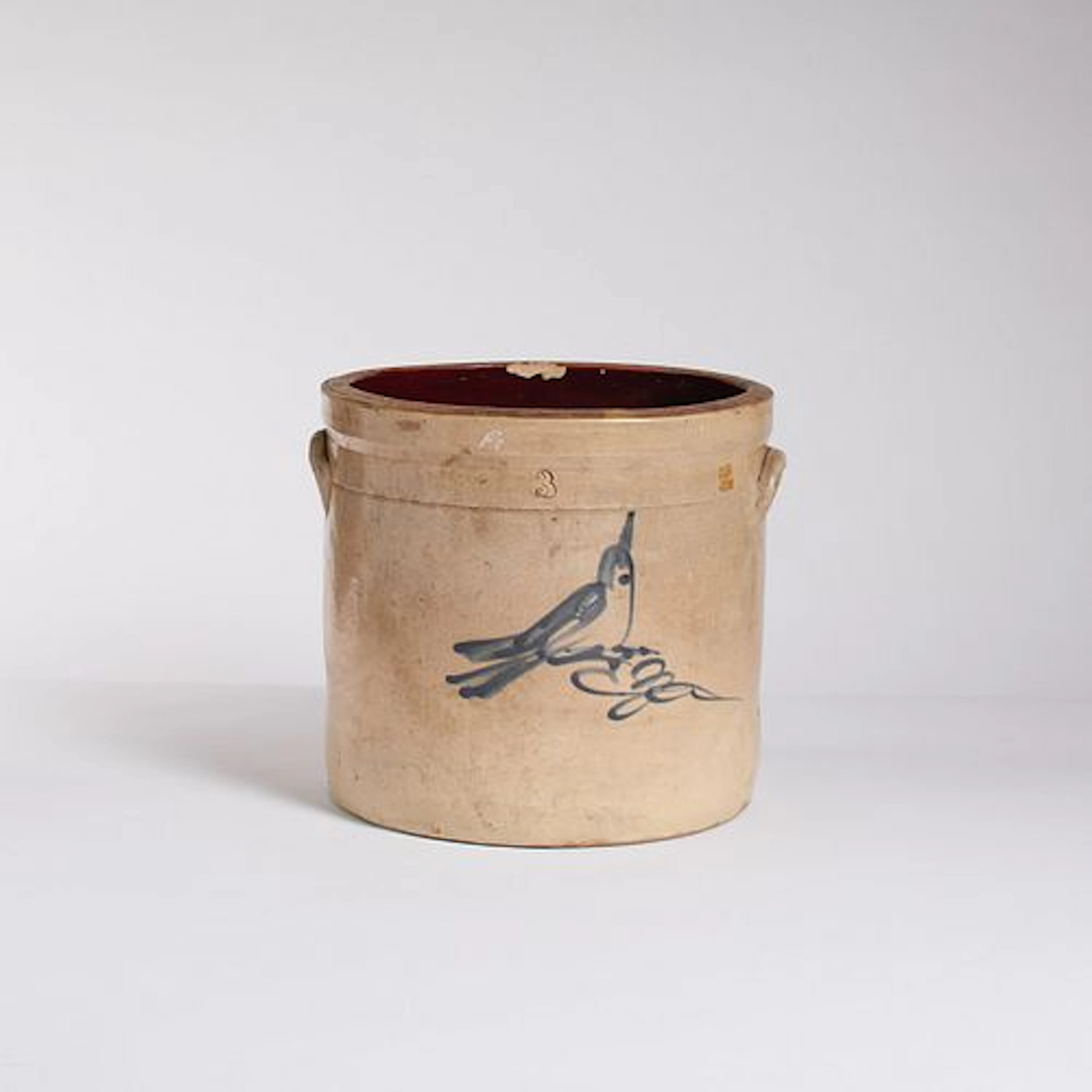 19th Century Stoneware Crock With Bird Decoration
