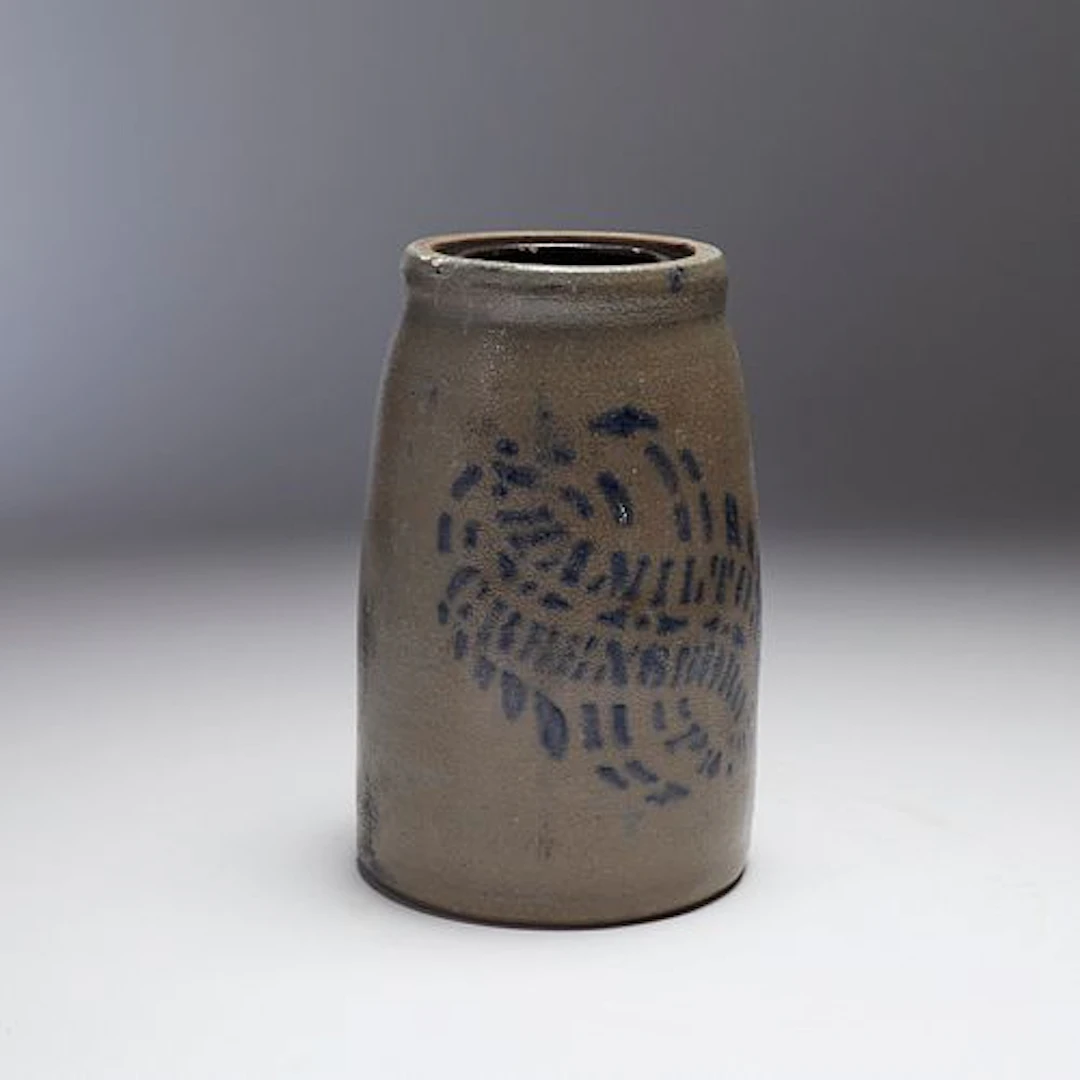 A James Hamilton 19th Century Cobalt Stenciled Stoneware Jar