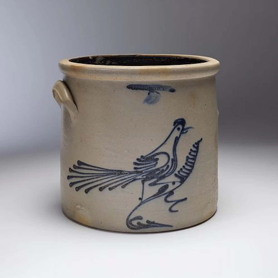 A Noah White & Sons 19th Century Stoneware Crock With Bird Decoration