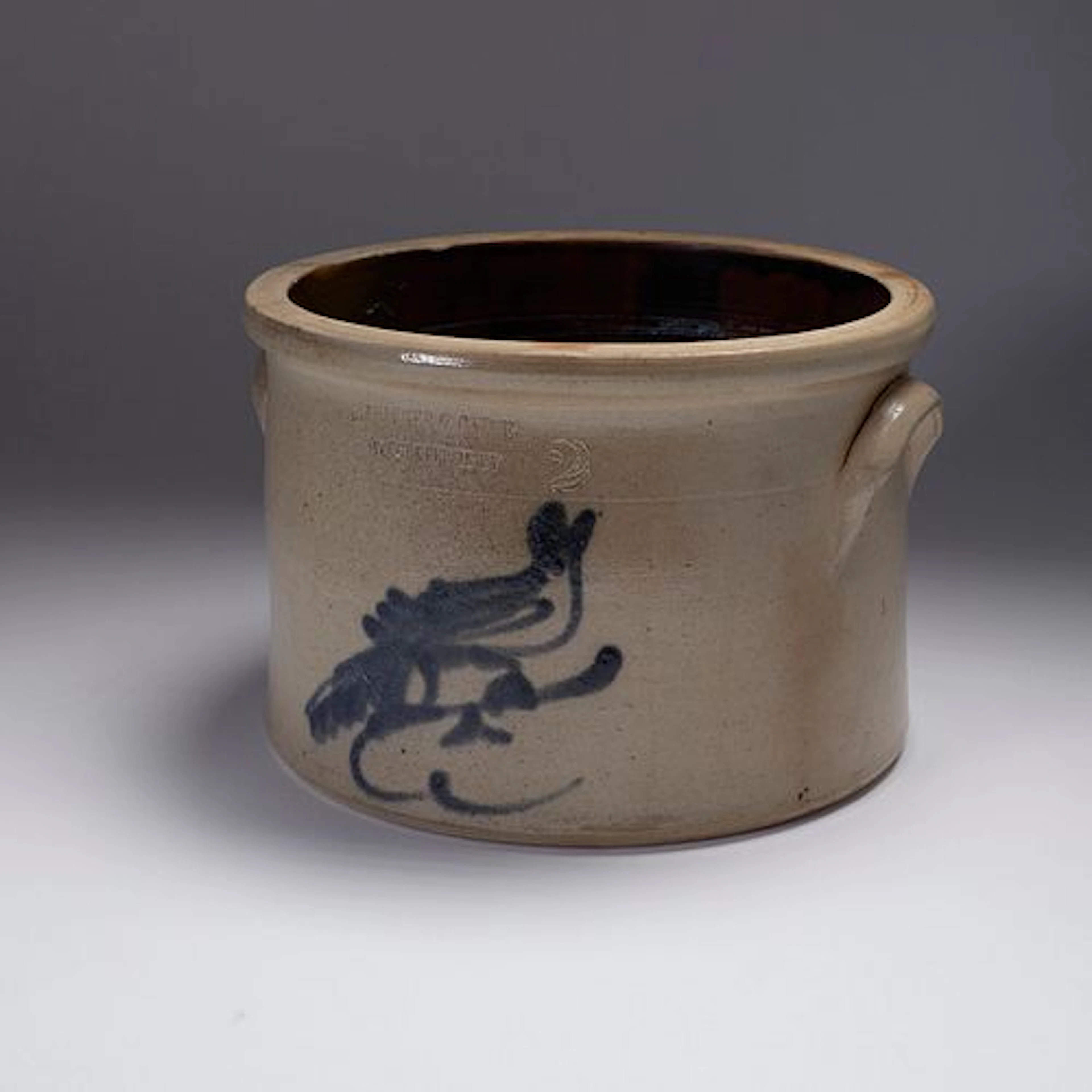 A Reidinger & Caire 19th Century Stoneware Crock With Cobalt Bird Decoration