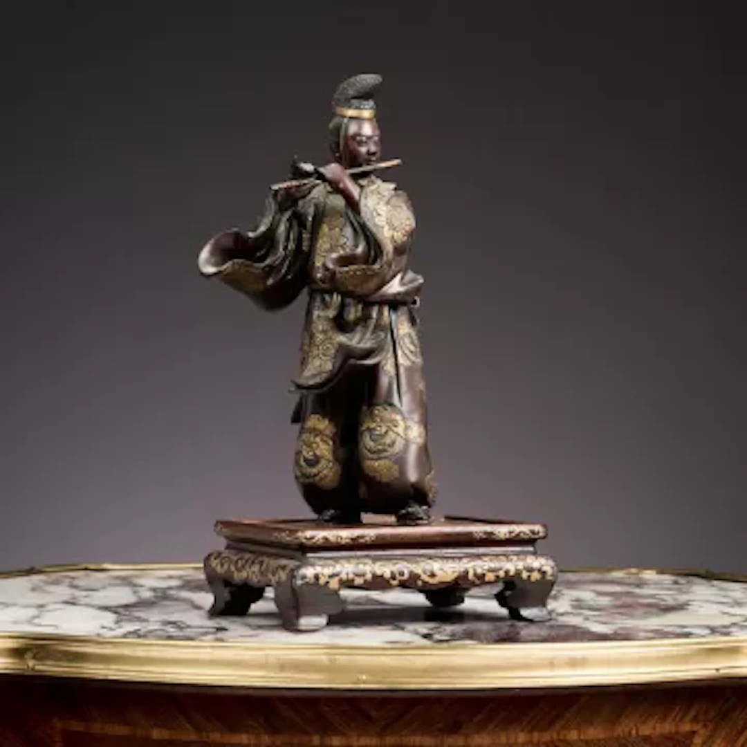 MIYAO EISUKE COMPANY OF YOKOHAMA: A BRONZE FIGURE OF A FLUTE PLAYER