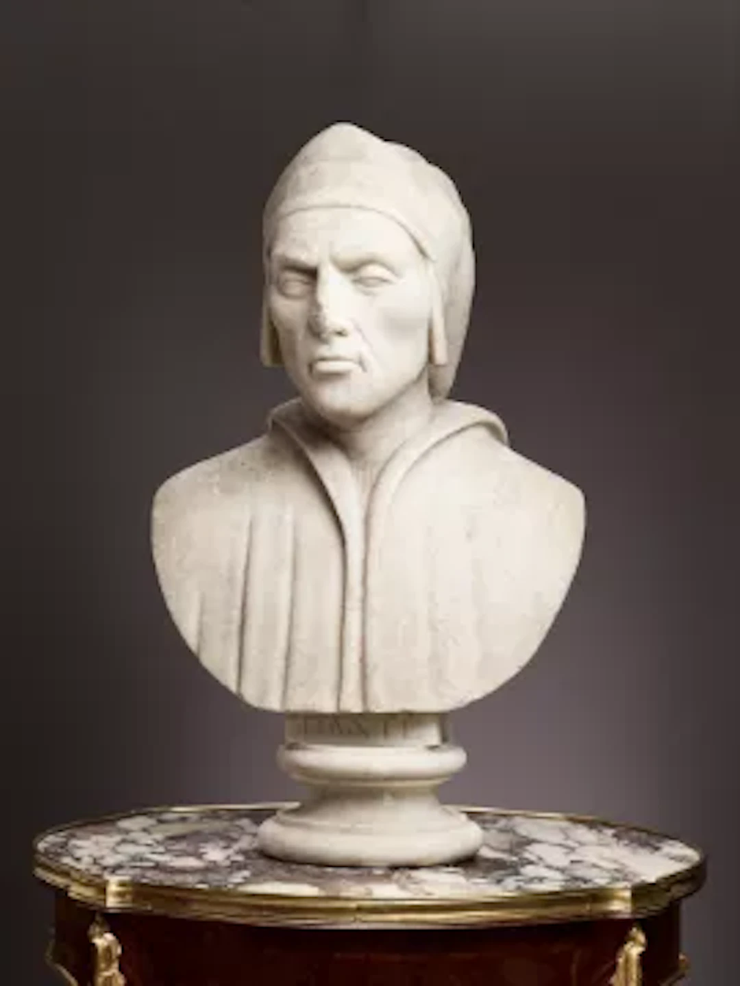 A 19TH CENTURY ITALIAN MARBLE BUST OF DANTE