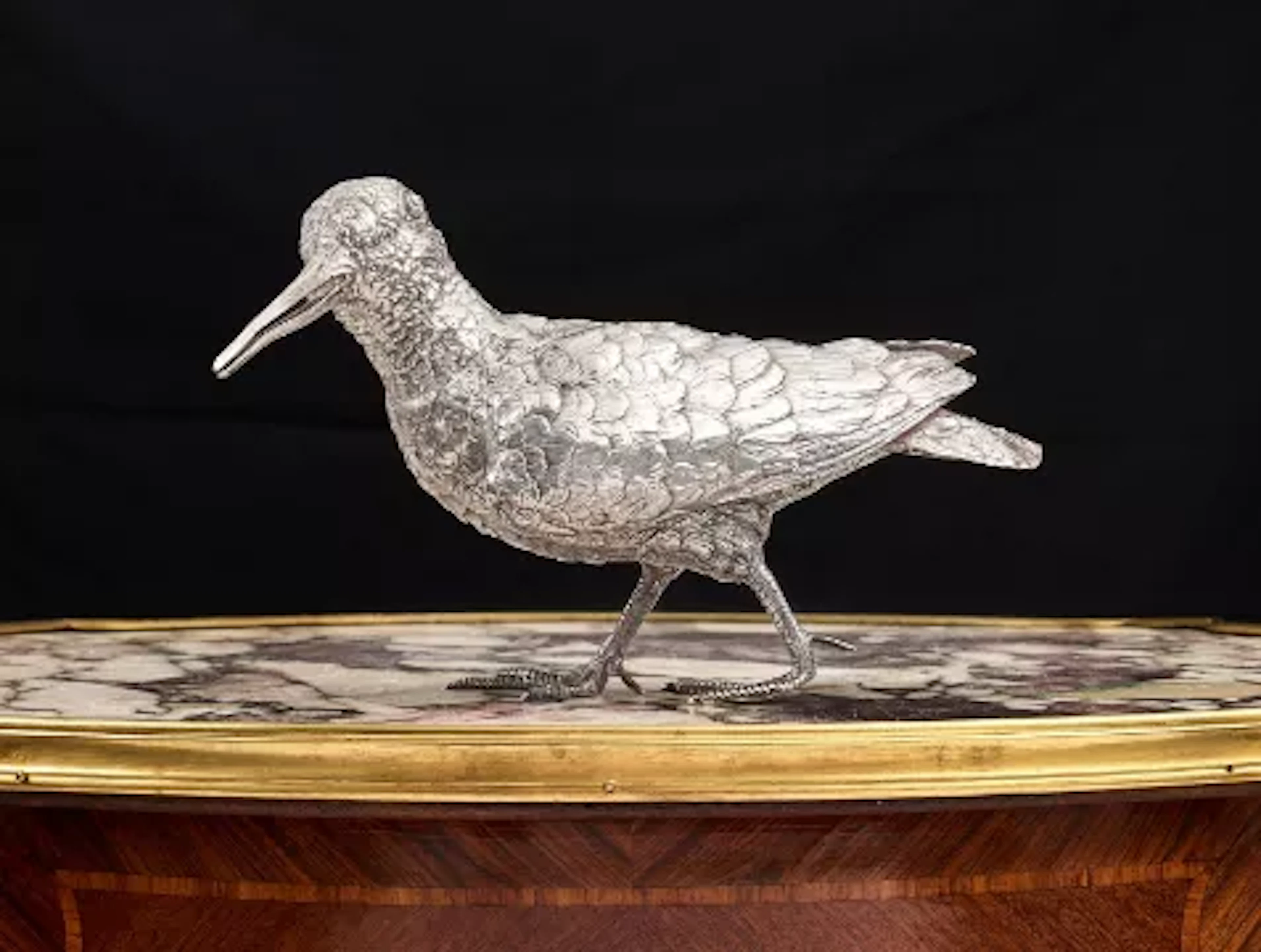 A LARGE STERLING SILVER MODEL OF A SNIPE, LONDON, EDWARD BARNARD & SONS LTD