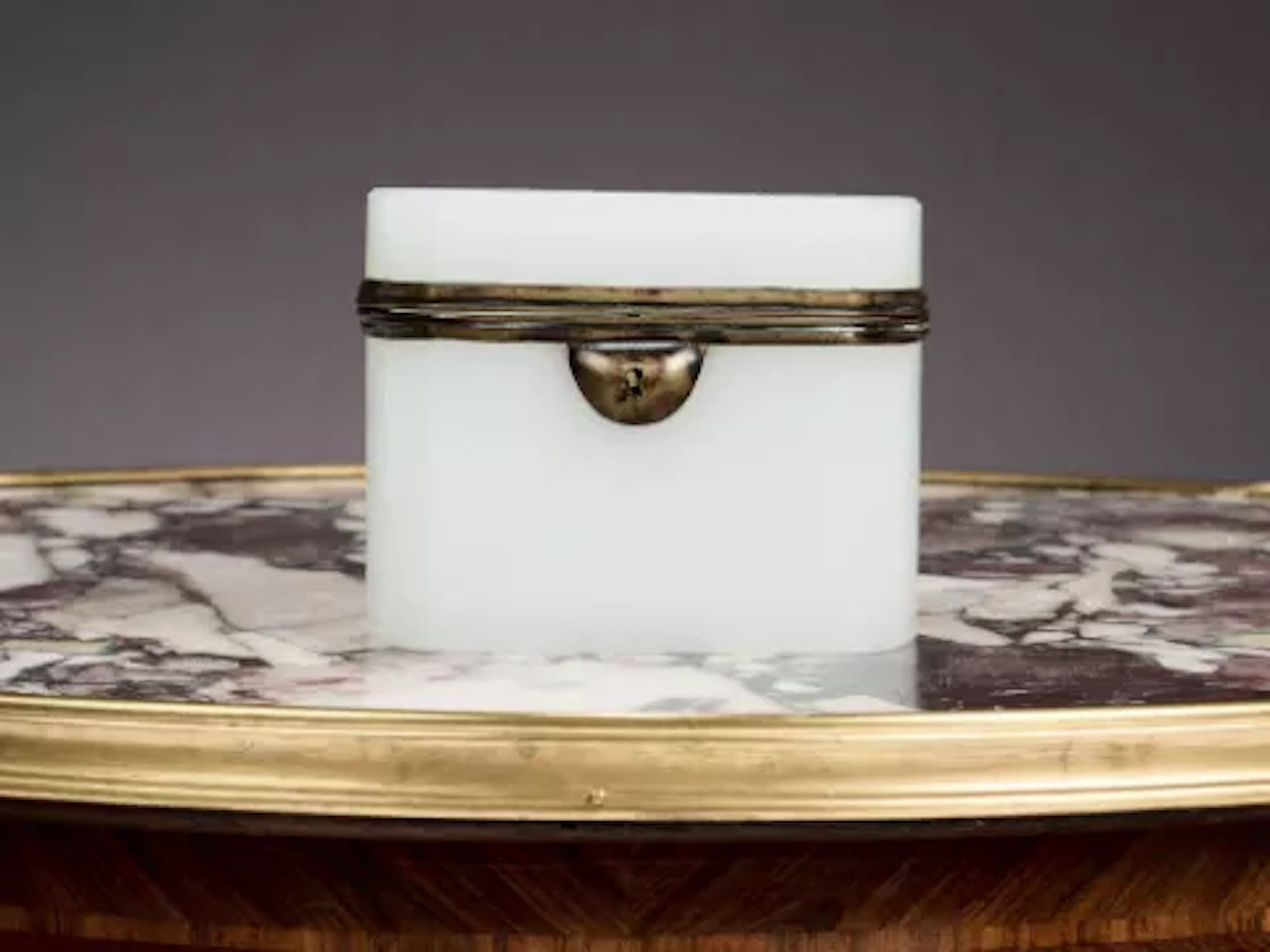 A FRENCH OPALINE GLASS AND ORMOLU MOUNTED CASKET