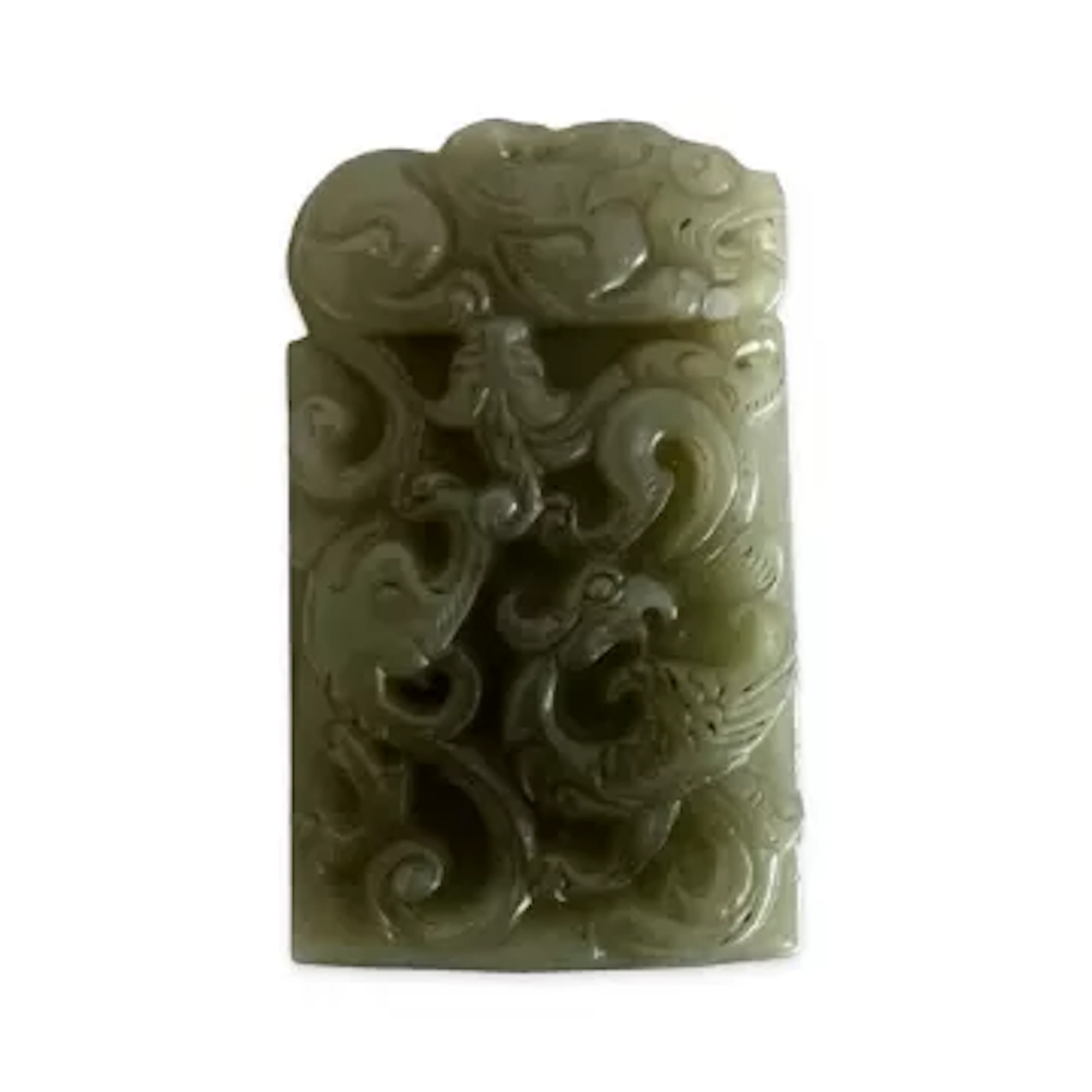 A CHINESE CARVED CELADON JADE DOUBLE SIDED RELIEF