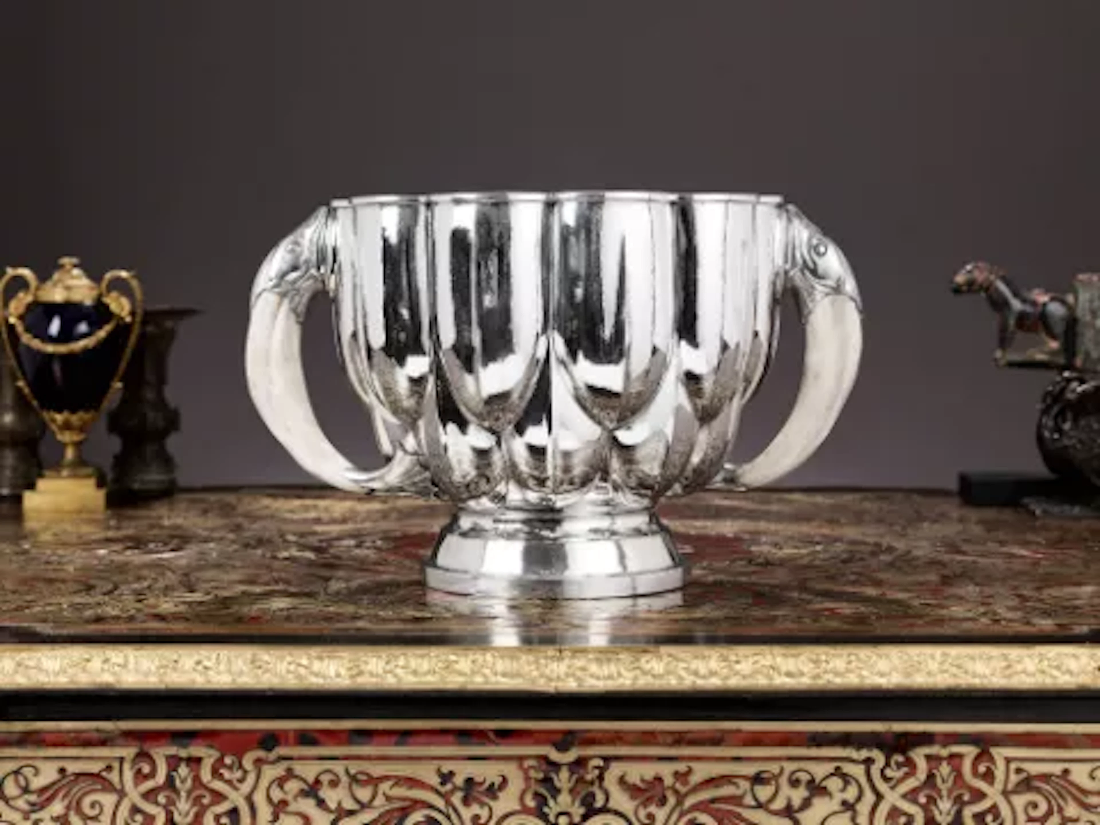 AN IMPRESSIVE SWEDISH SILVER AND TUSK CENTREPIECE C.1927