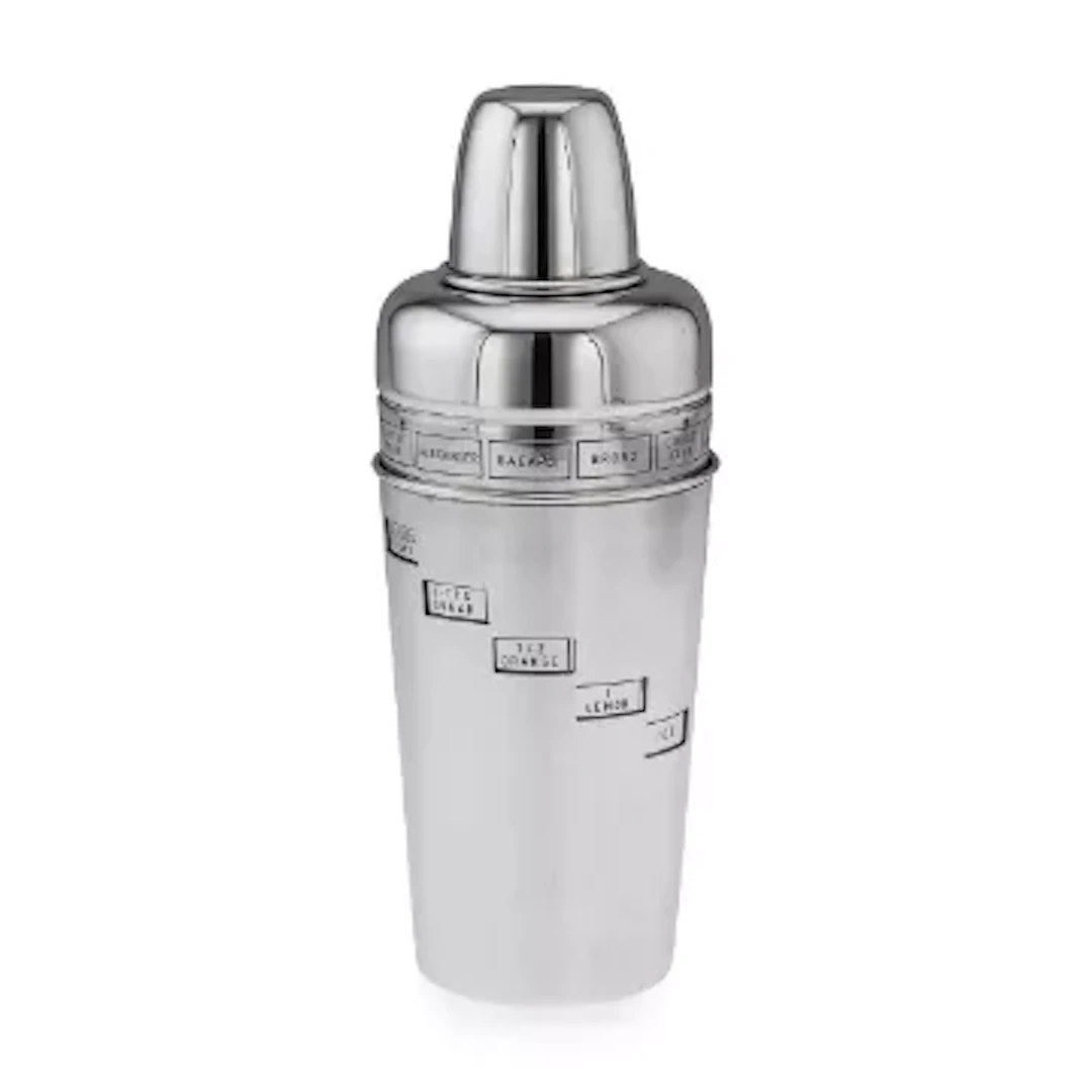 A RARE ITALIAN SOLID SILVER 'DIAL A DRINK' MENU COCKTAIL SHAKER, C. 1960