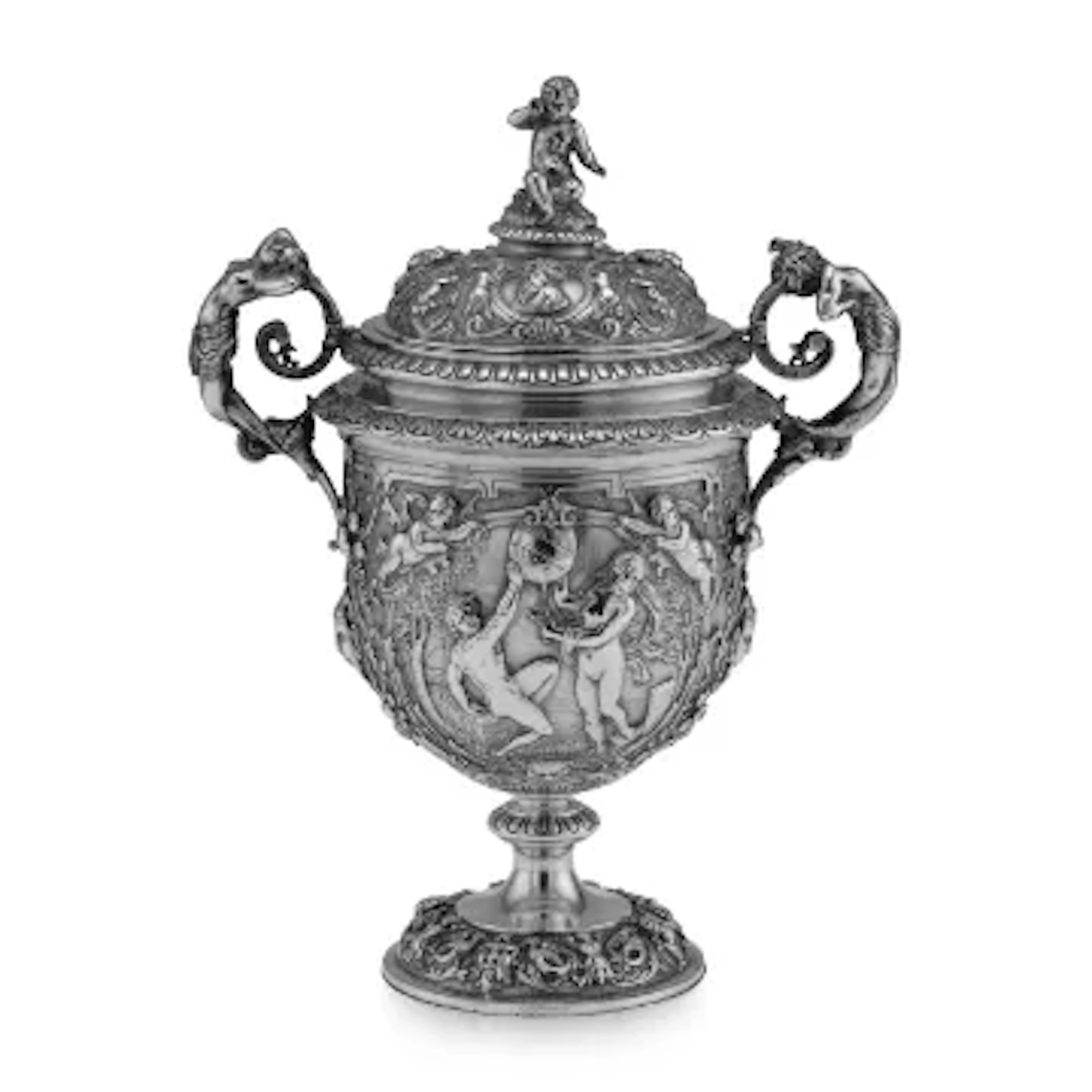 A 19TH CENTURY ITALIAN SOLID SILVER URN C. 1870