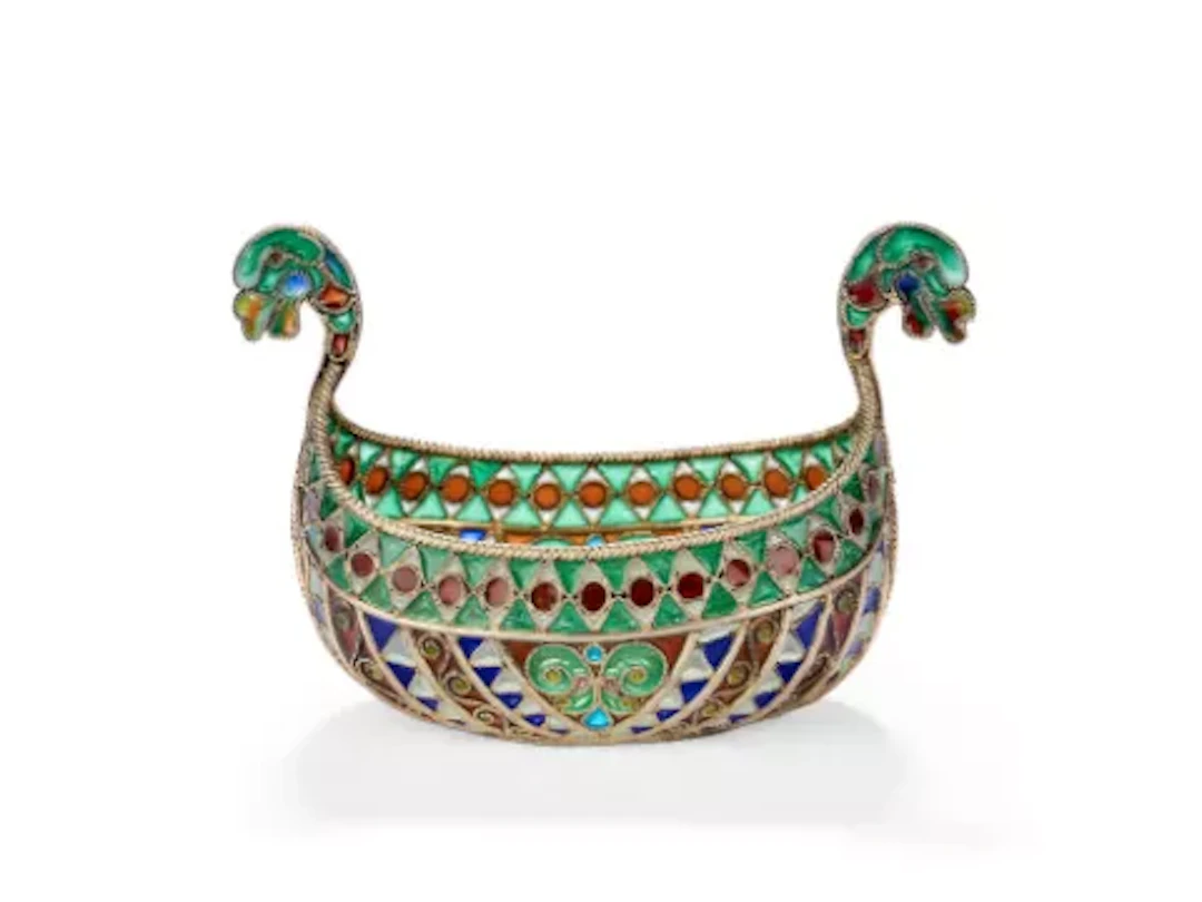AN EARLY 20TH CENTURY NORWEGIAN PLIQUE A JOUR ENAMEL AND SILVER GILT BOAT