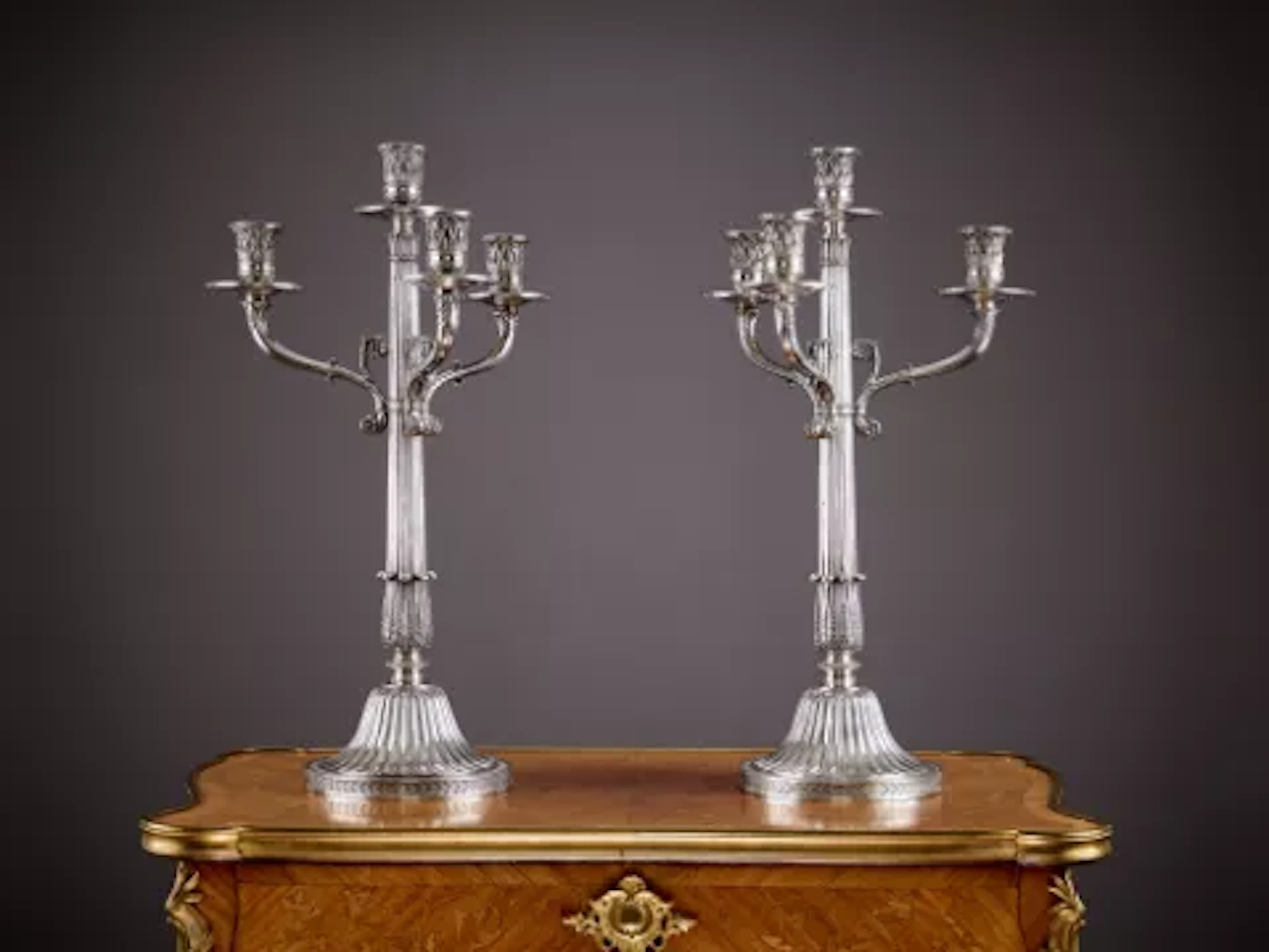 A FINE PAIR OF 19TH CENTURY SILVER CANDELABRA MAKER'S MARK FOR WOLFERS