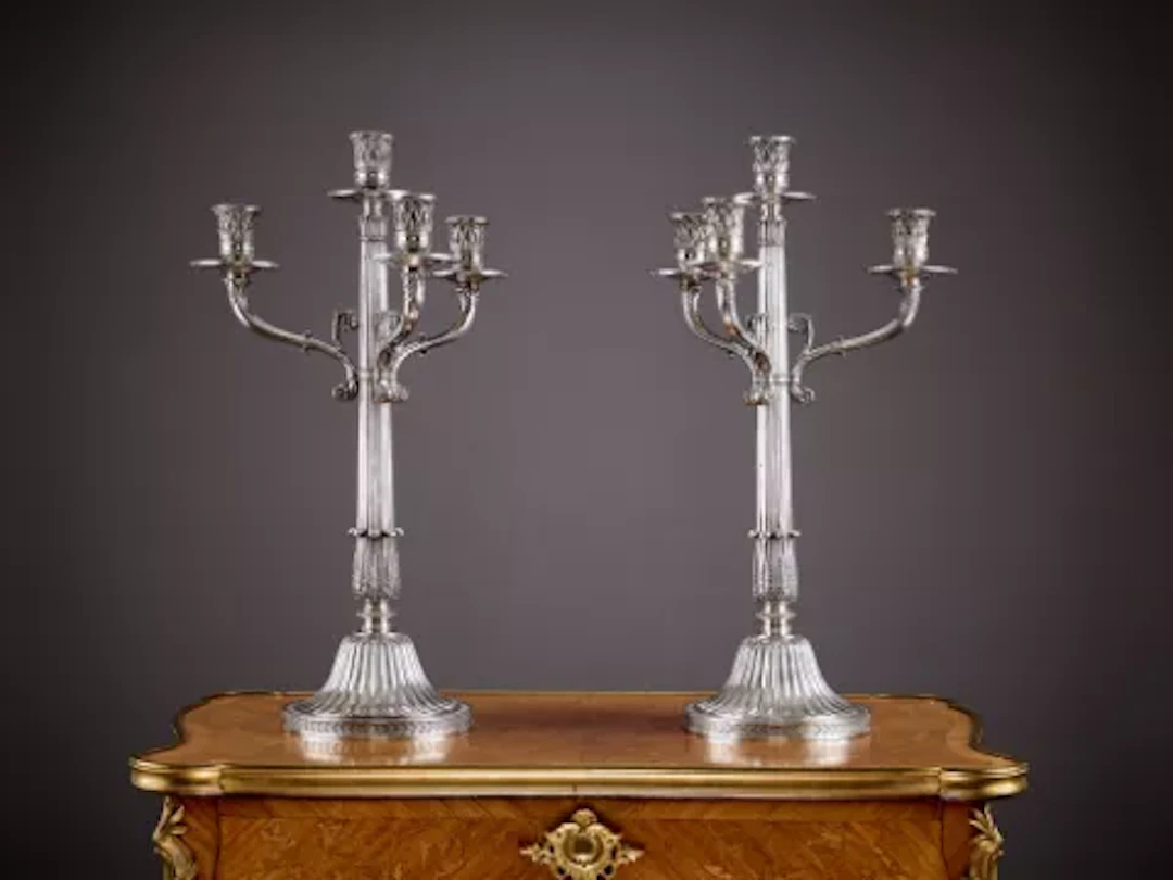A FINE PAIR OF 19TH CENTURY SILVER CANDELABRA MAKER'S MARK FOR WOLFERS
