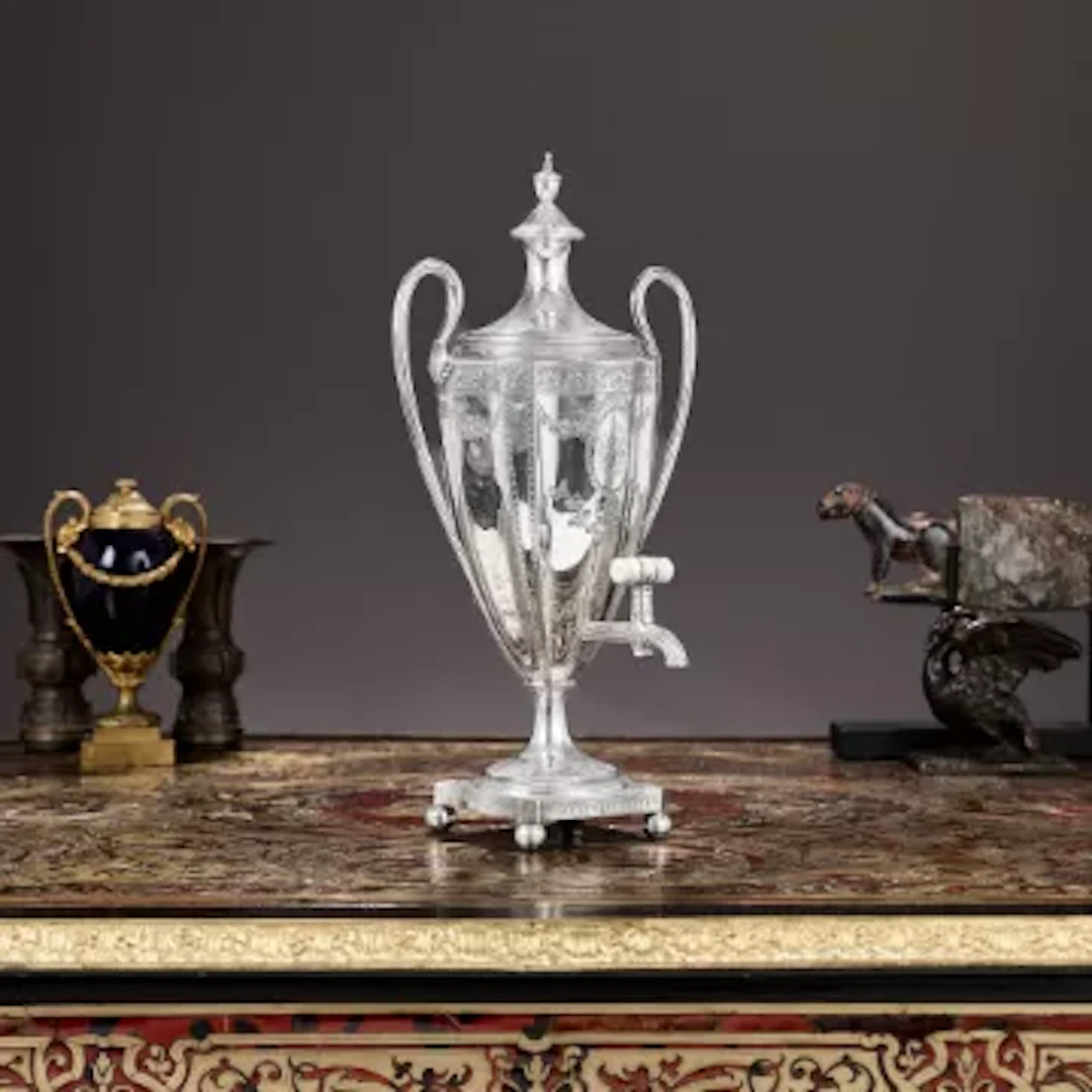 A FINE GEORGE III STERLING SILVER COFFEE URN C. 1785 THOMAS CHAWNER