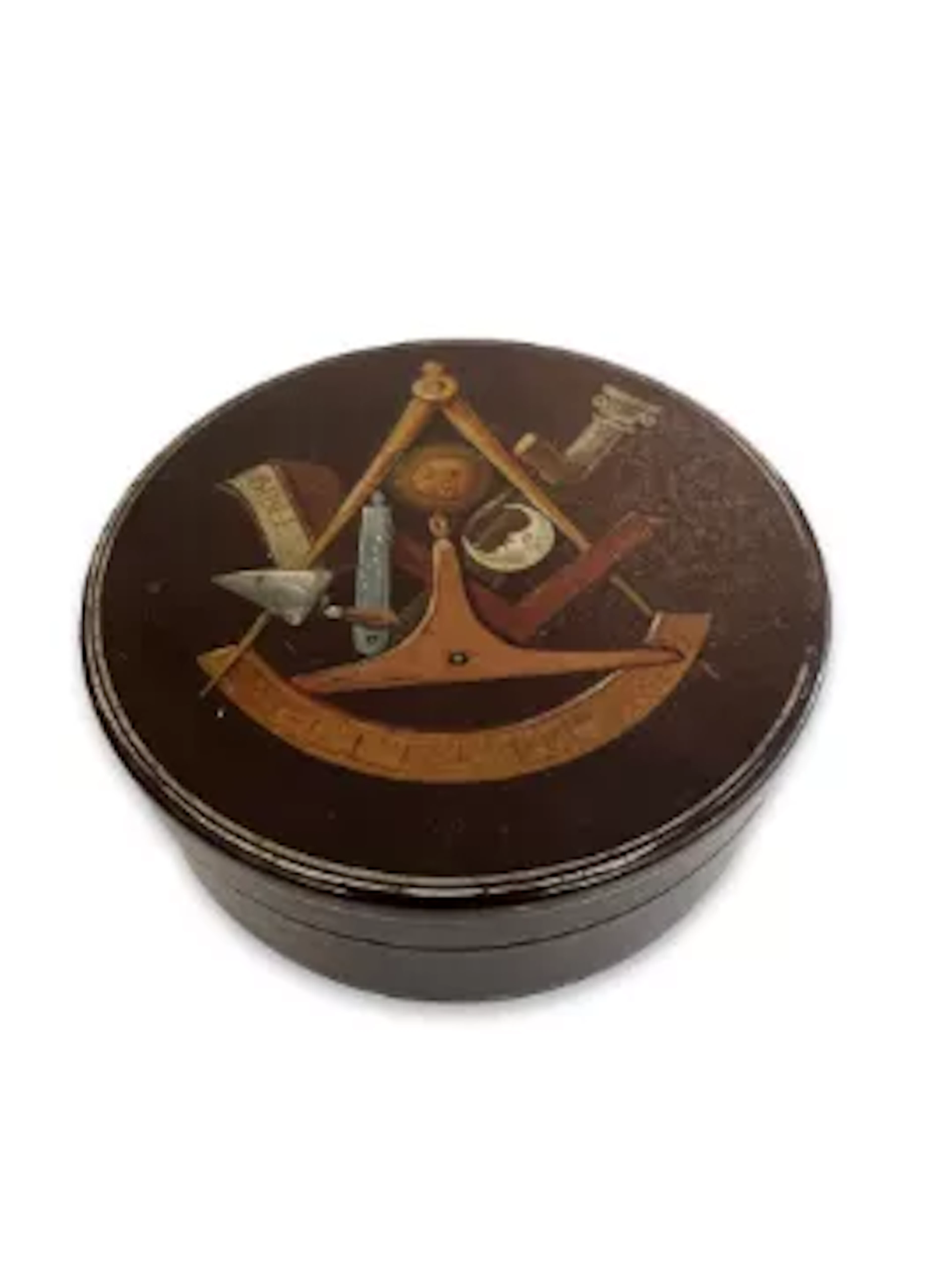 AN EARLY 19TH CENTURY BOX PAINTED WITH MASONIC SYMBOLS