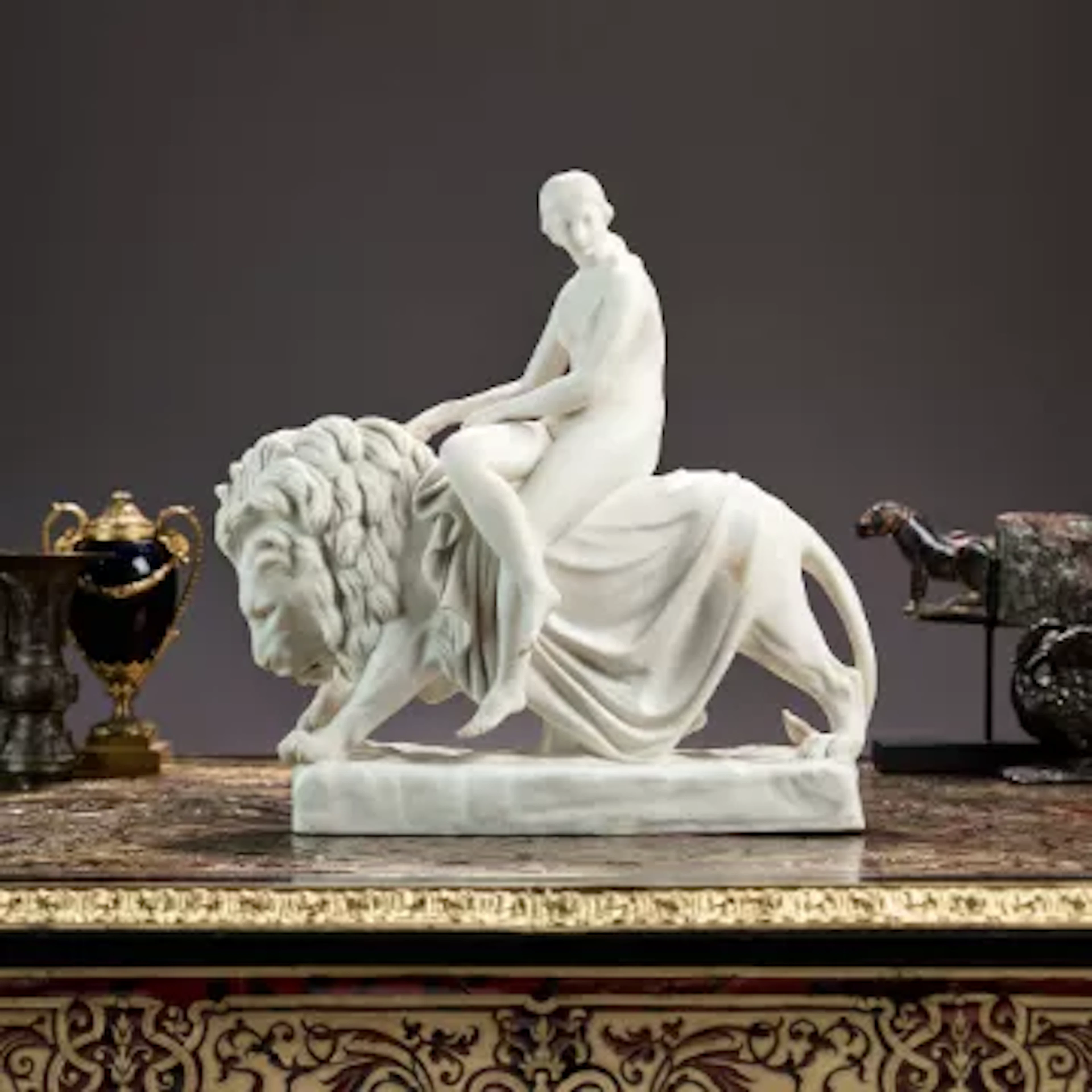 A 19TH CENTURY MINTON PARIAN WARE FIGURE OF UNA AND THE LION