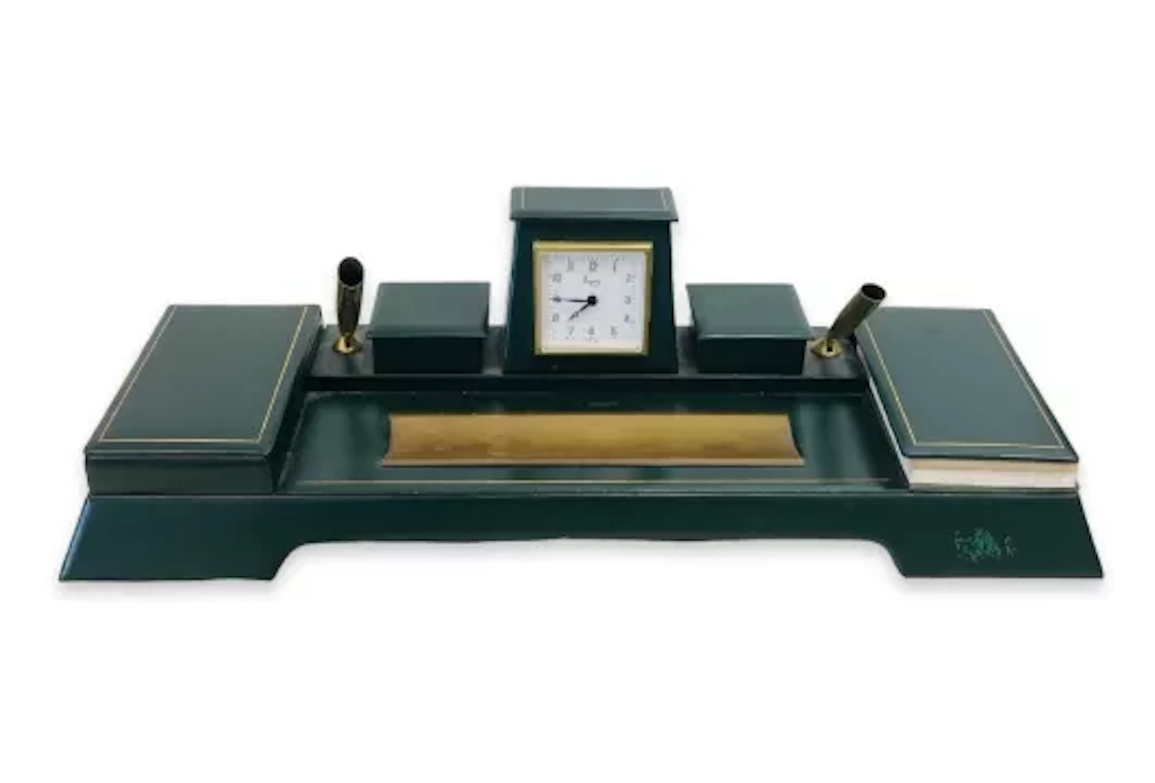 ASPREY: A VINTAGE GREEN LEATHER DESK SET
