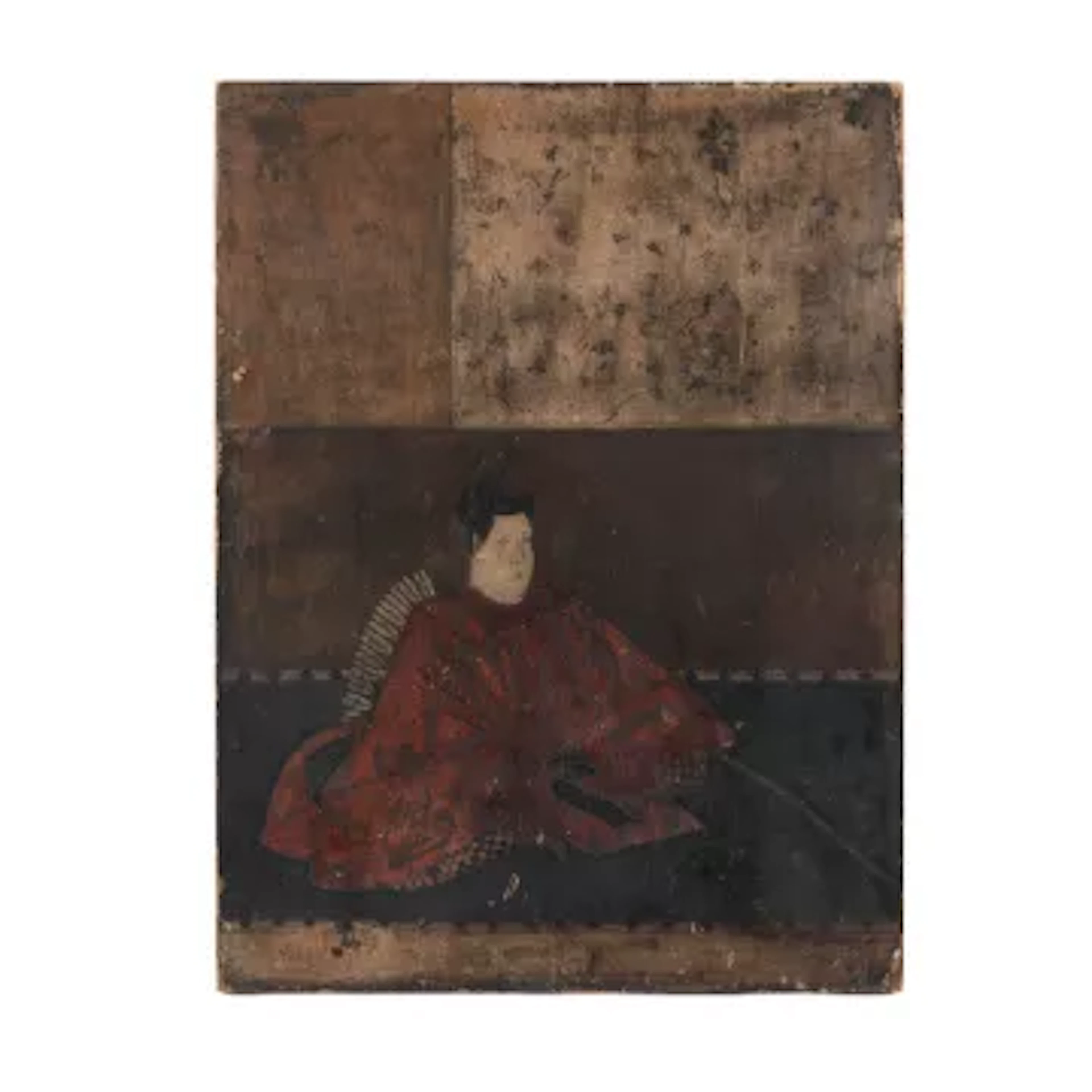 A JAPANESE MEIJI PERIOD PAINTED AND LACQUERED PANEL DEPICTING A POET