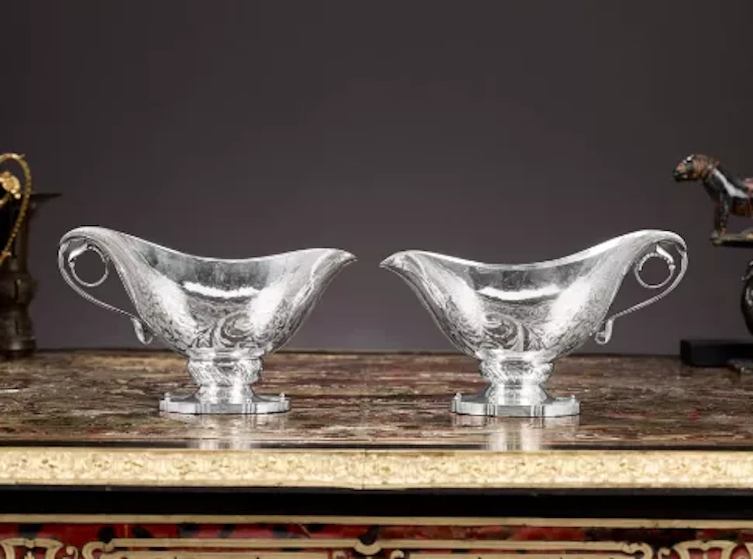GEORG JENSEN: A PAIR OF SOLID STERLING SILVER SAUCE BOATS
