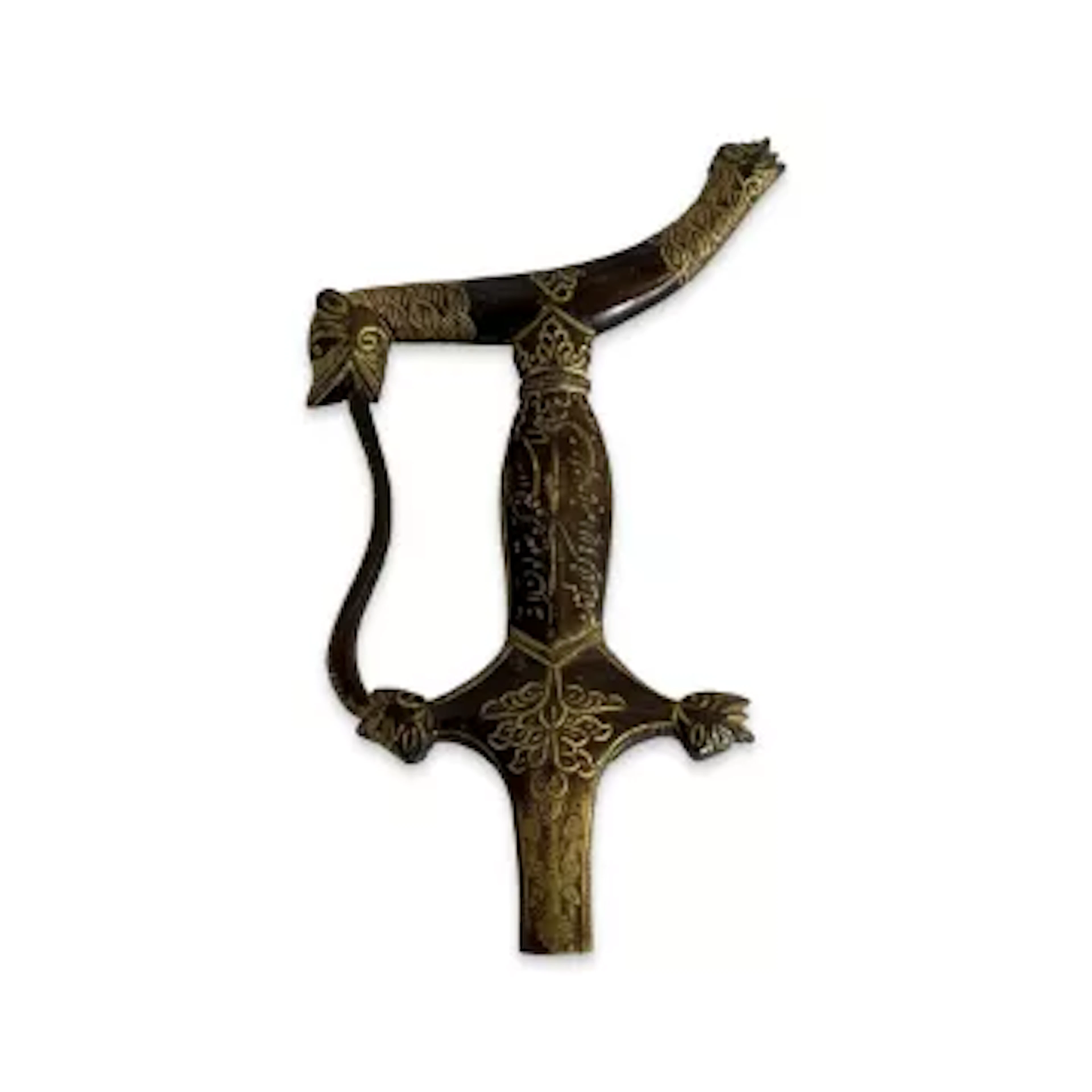 AN INDIAN INLAID BRONZE AND GILDED DAGGER HILT