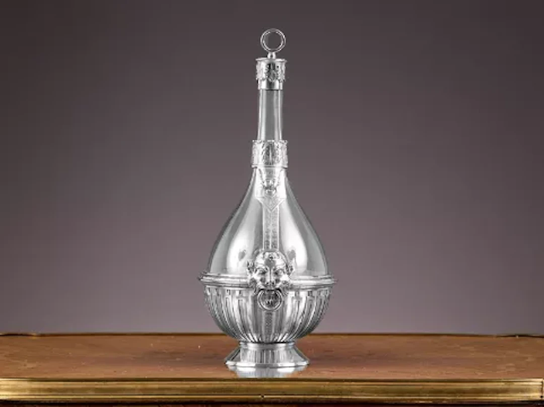 A FINE 19TH CENTURY STERLING SILVER MOUNTED BOTTLE, ROSKELL, MORTIMER