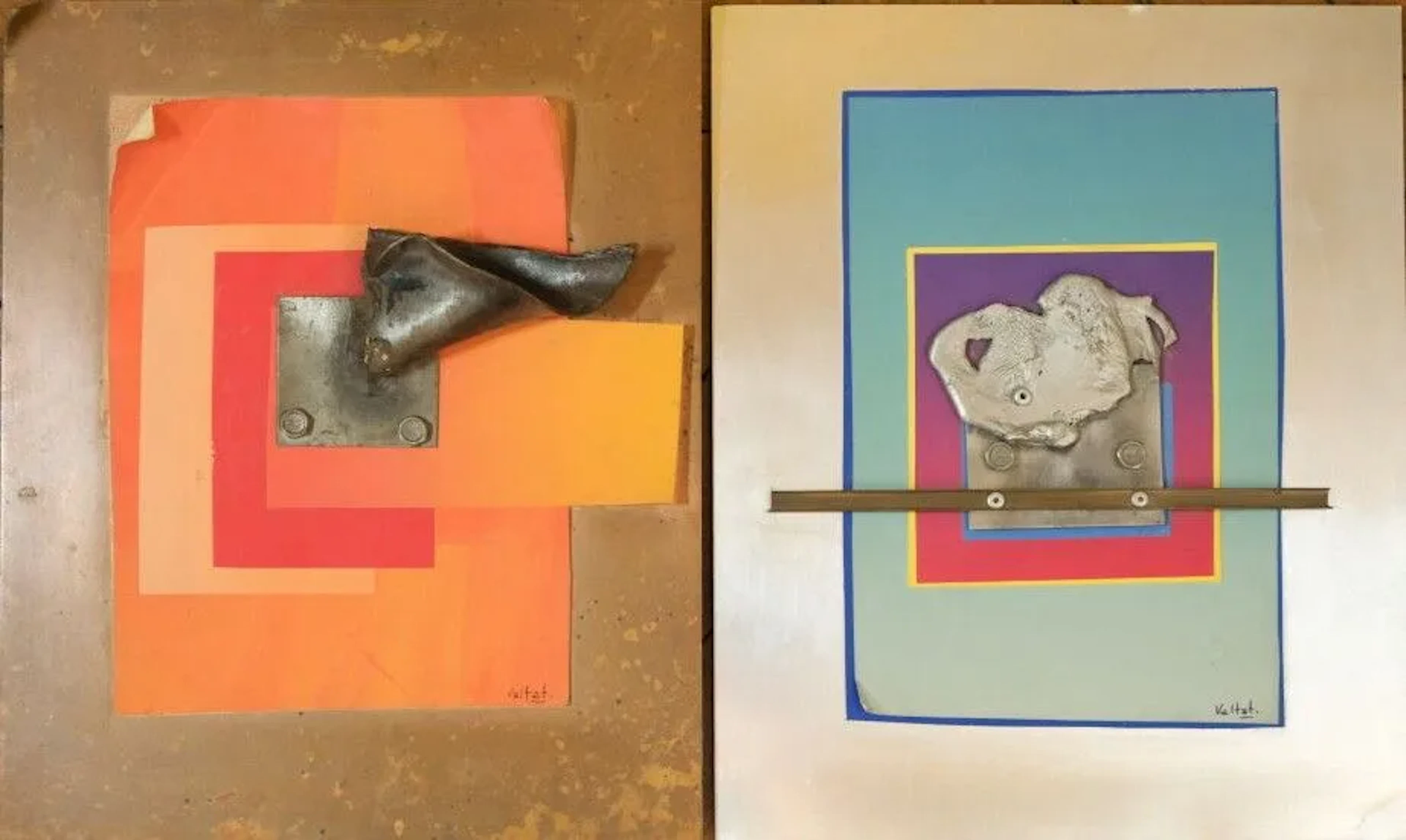Alain VALTAT (born in 1943). Abstractions. Two mixed-media works on